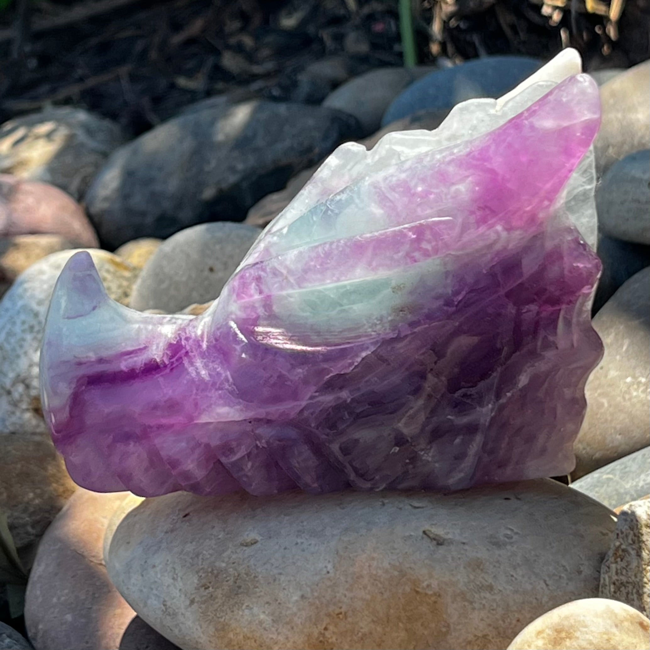Rainbow Fluorite Dragon Head Carving