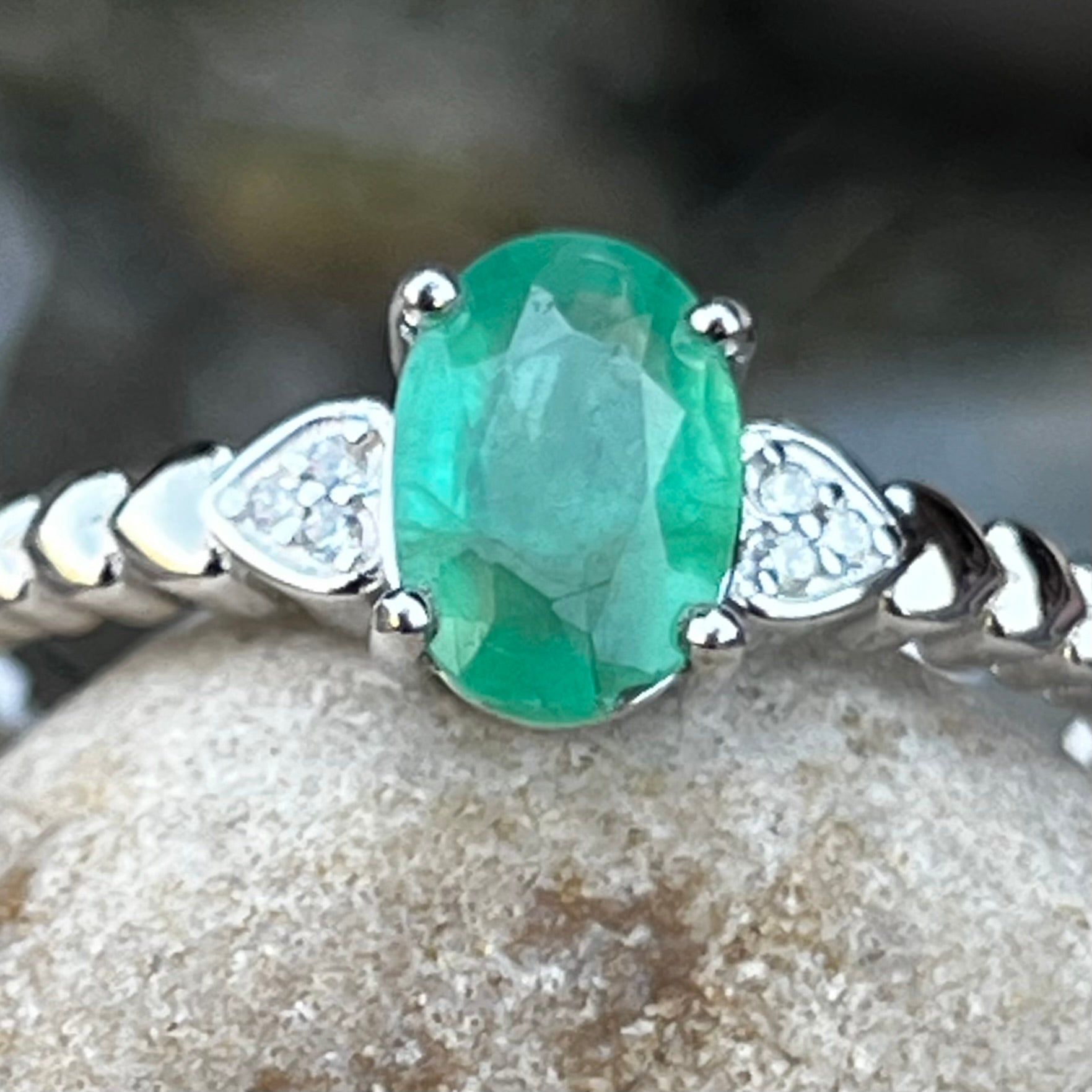 Emerald~ Sterling Silver Ring ~ size 10