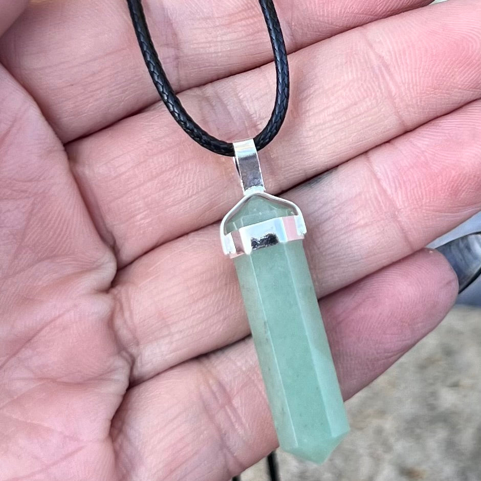 Green Aventurine Pencil Double Pointed Pendant