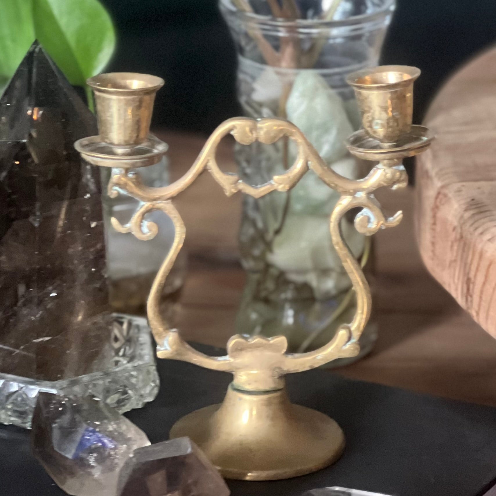 Boho Jungle ~ Vintage Brass Twin Flame Candle or sphere Holder