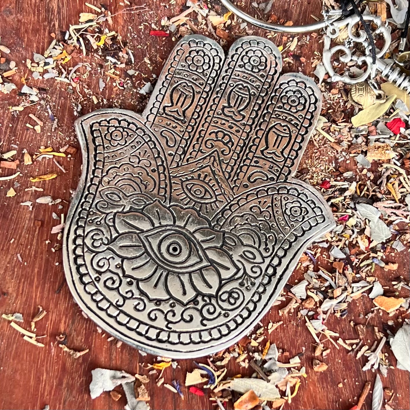 Hamsa Silver Metal Incense Burner