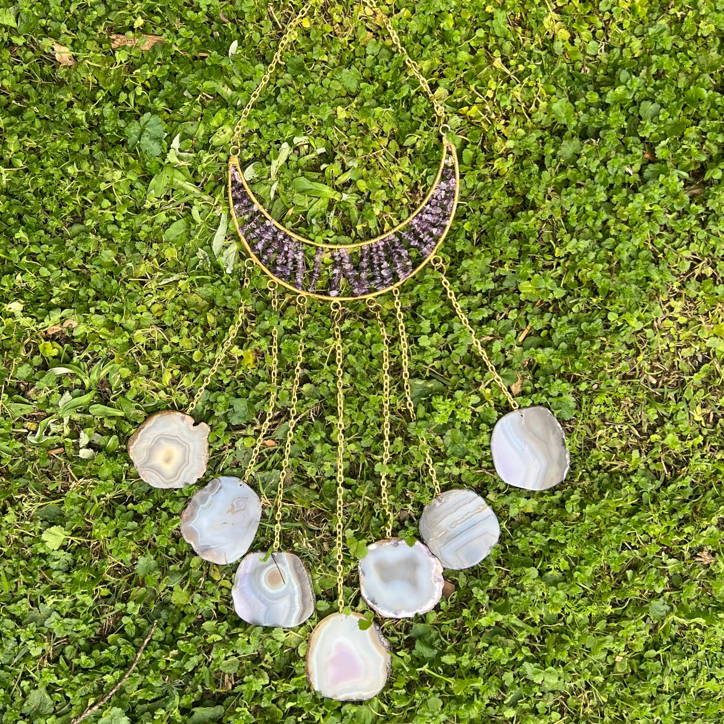 Amethyst ~ Dyed Agate ~ Moon Hanger ~ Gold