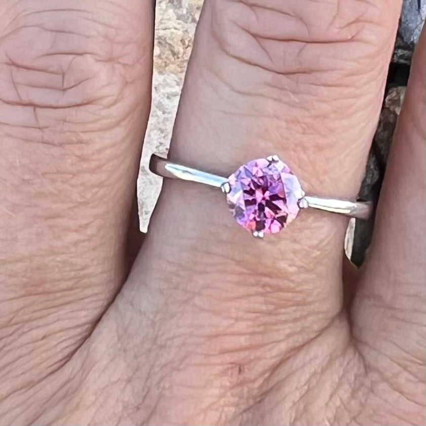 Pink Moissanite Sterling Silver Ring ~ 8.5