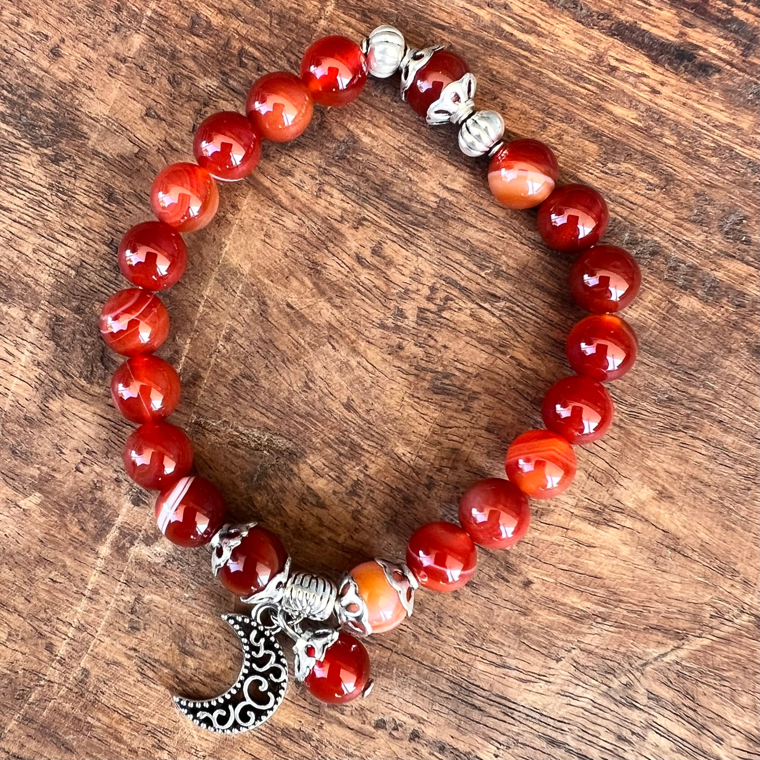 Carnelian Self Expression Bracelet with Celestial Crescent Moon Charm