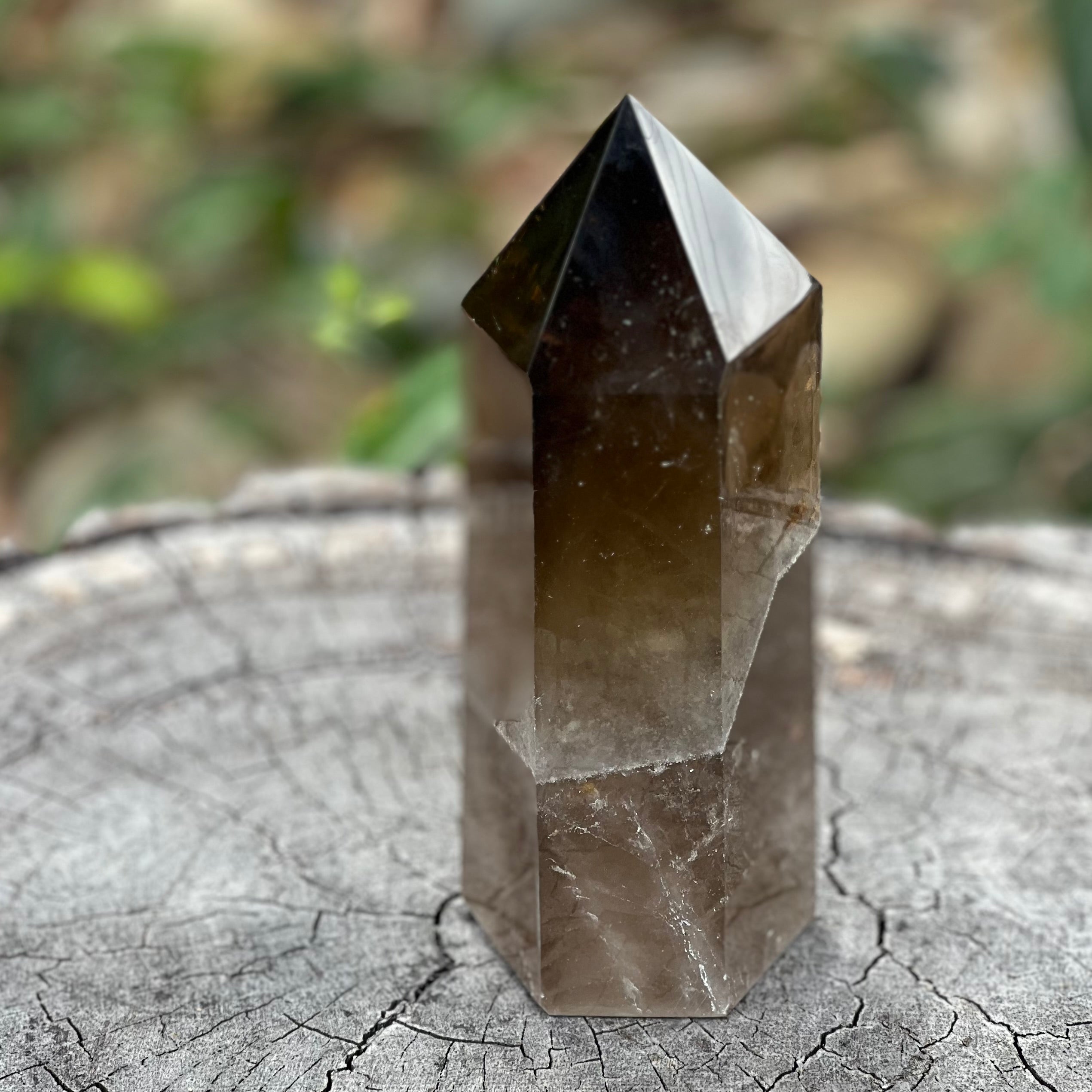 Smoky Quartz Generator Tower ~ with Rainbow Eye