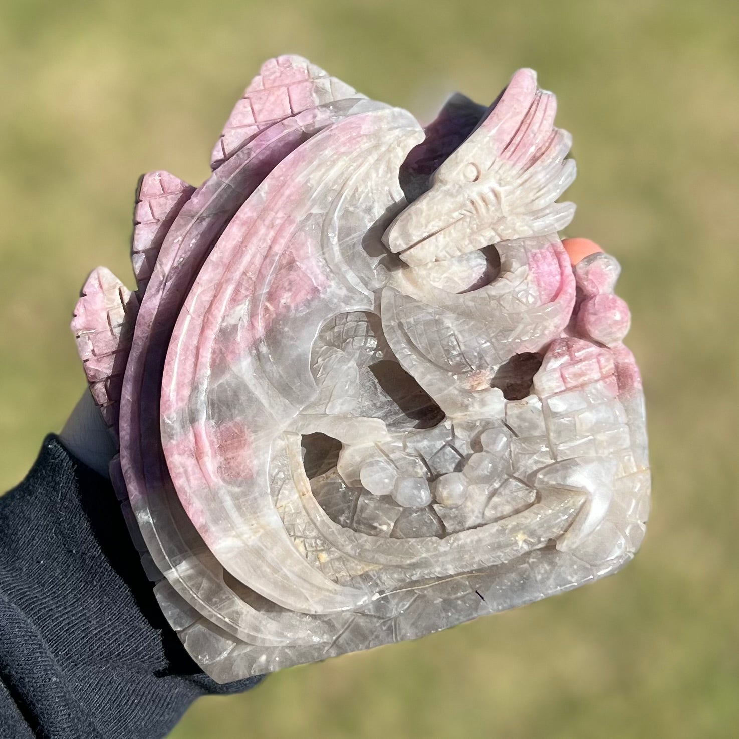 Pink Tourmaline Dragon Carving