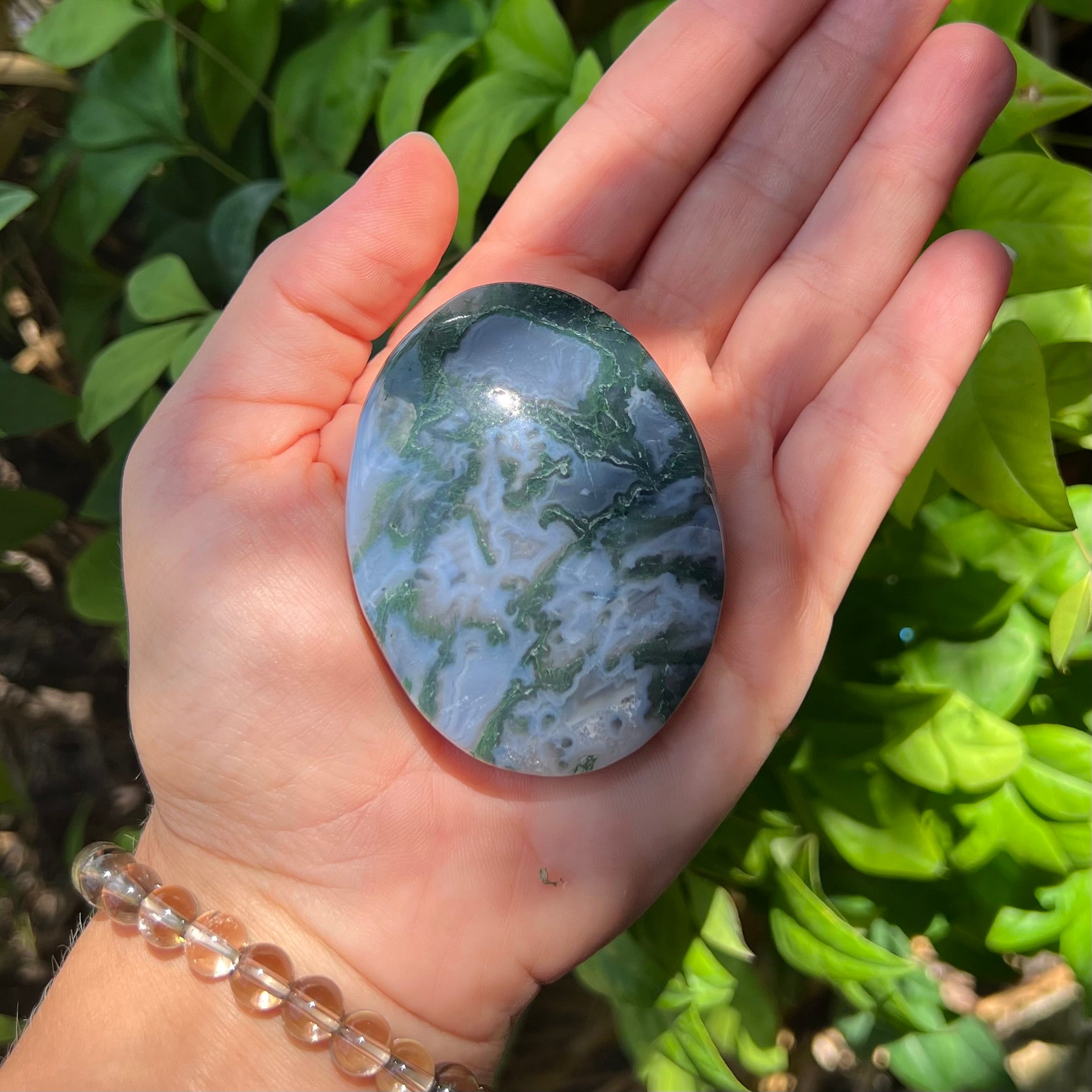 Moss Agate Palm Stone ~ 2
