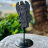 Silver Sheen Obsidian Angel Carving On Stand