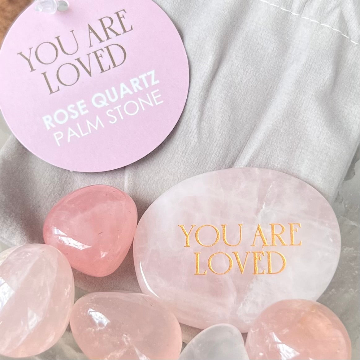 Rose Quartz “You Are Loved” engraved Palm Stone