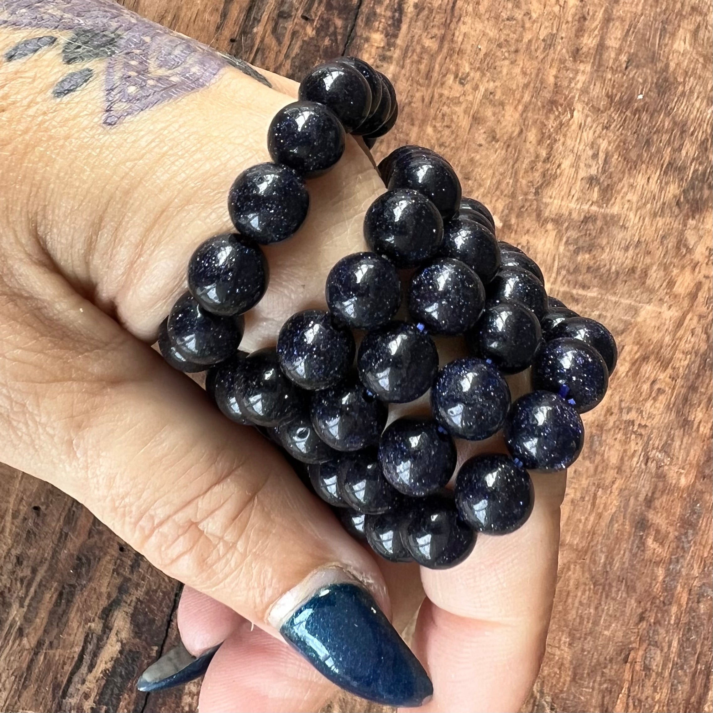 Blue Goldstone Beaded Bracelets ~ Large Fit