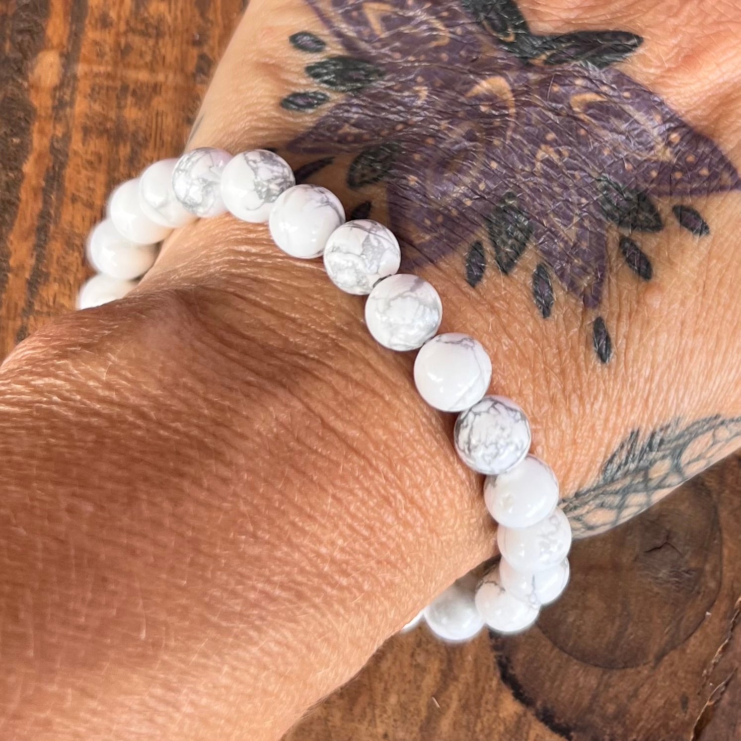 White Howlite Beaded Bracelet ~ Large Fit