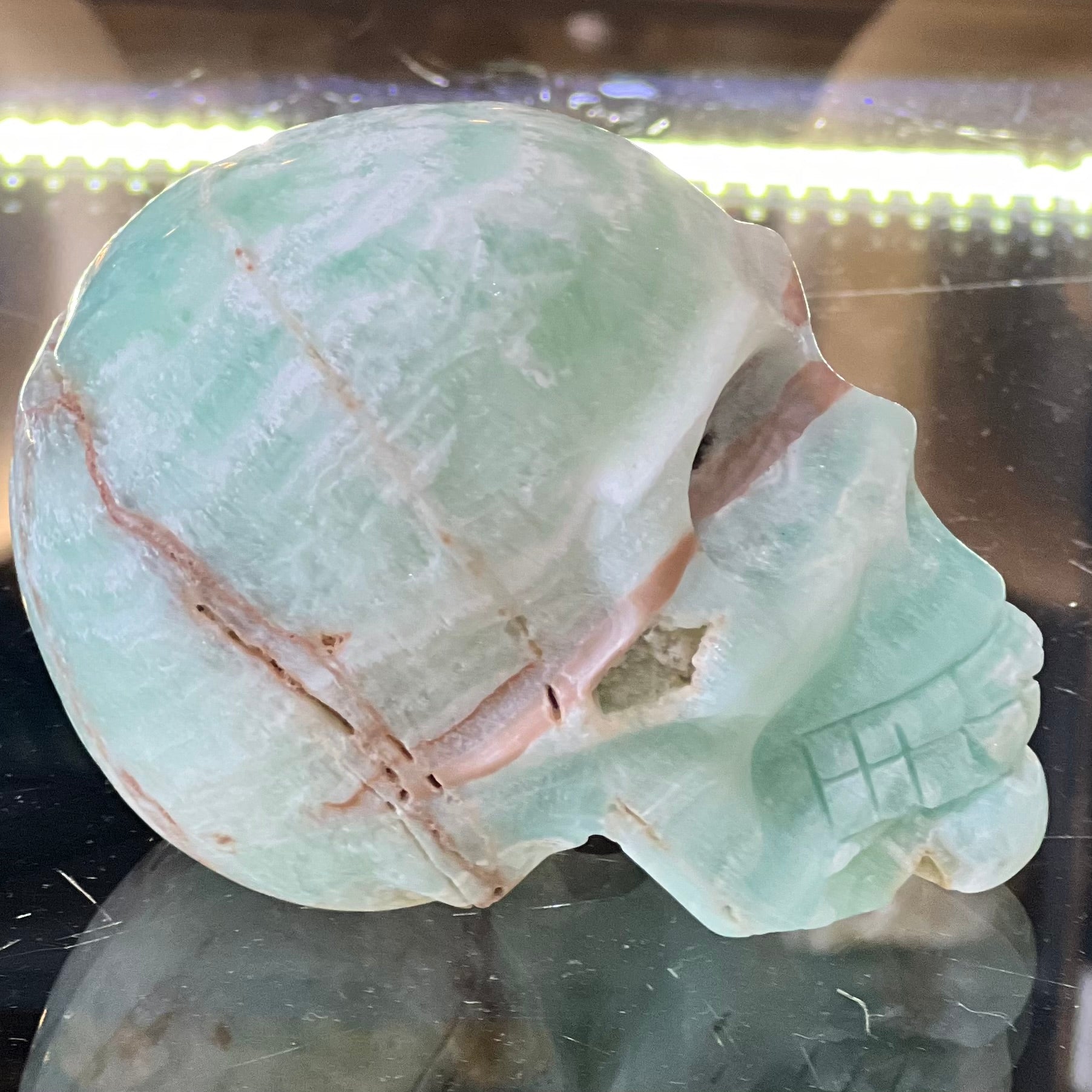 Pistachio Calcite Skull Carving