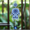 Hamsa Protection Evil Eye Hanger ~ White /Blue