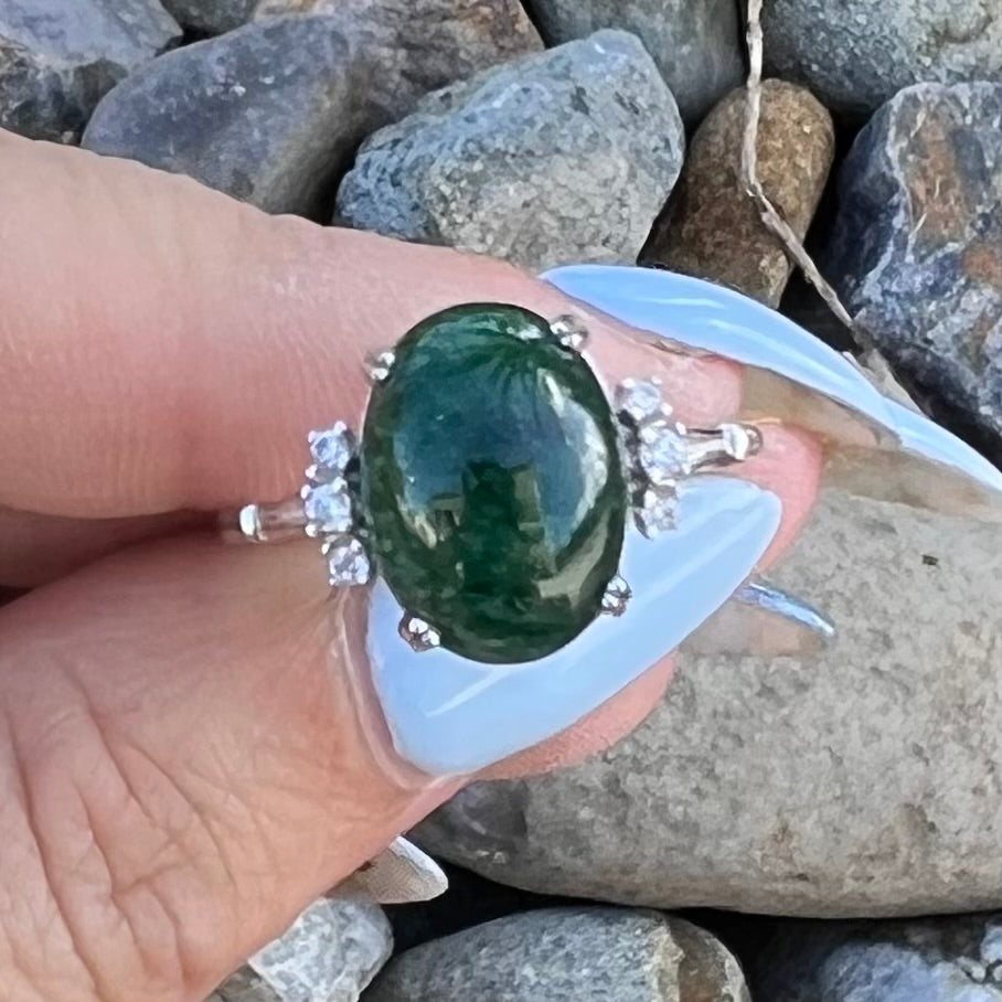 Green Aventurine With White Topaz Sterling Silver Ring - 10