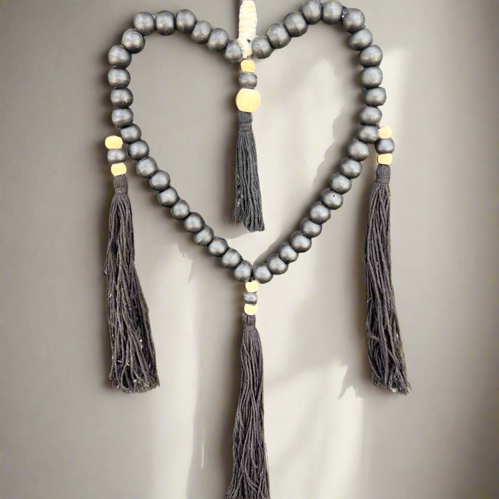 Boho Beaded Heart Hanger ~ Black