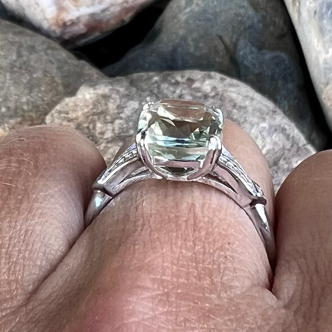 Green Amethyst Sterling Silver Ring ~ 9