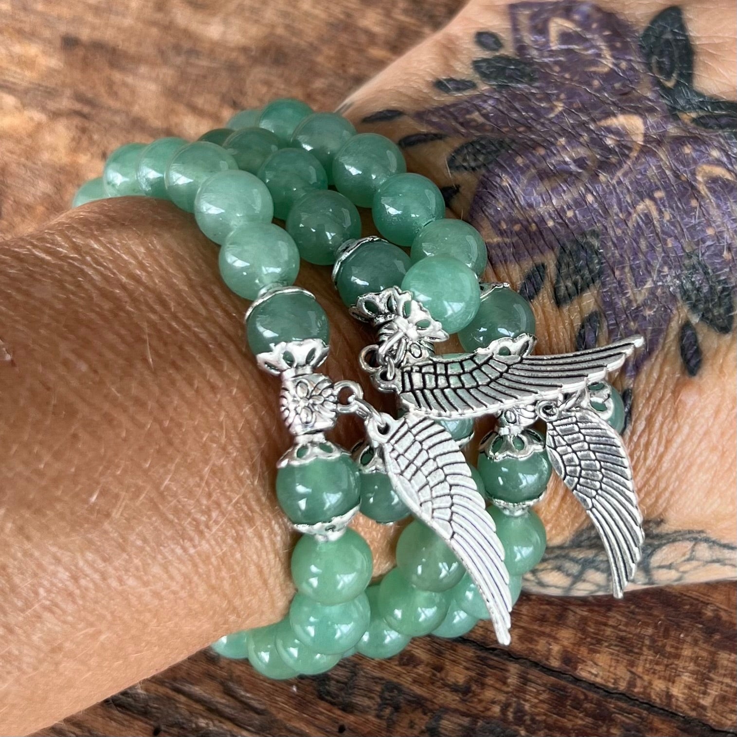 Green Aventurine New Beginnings Bracelet with Angel Wing