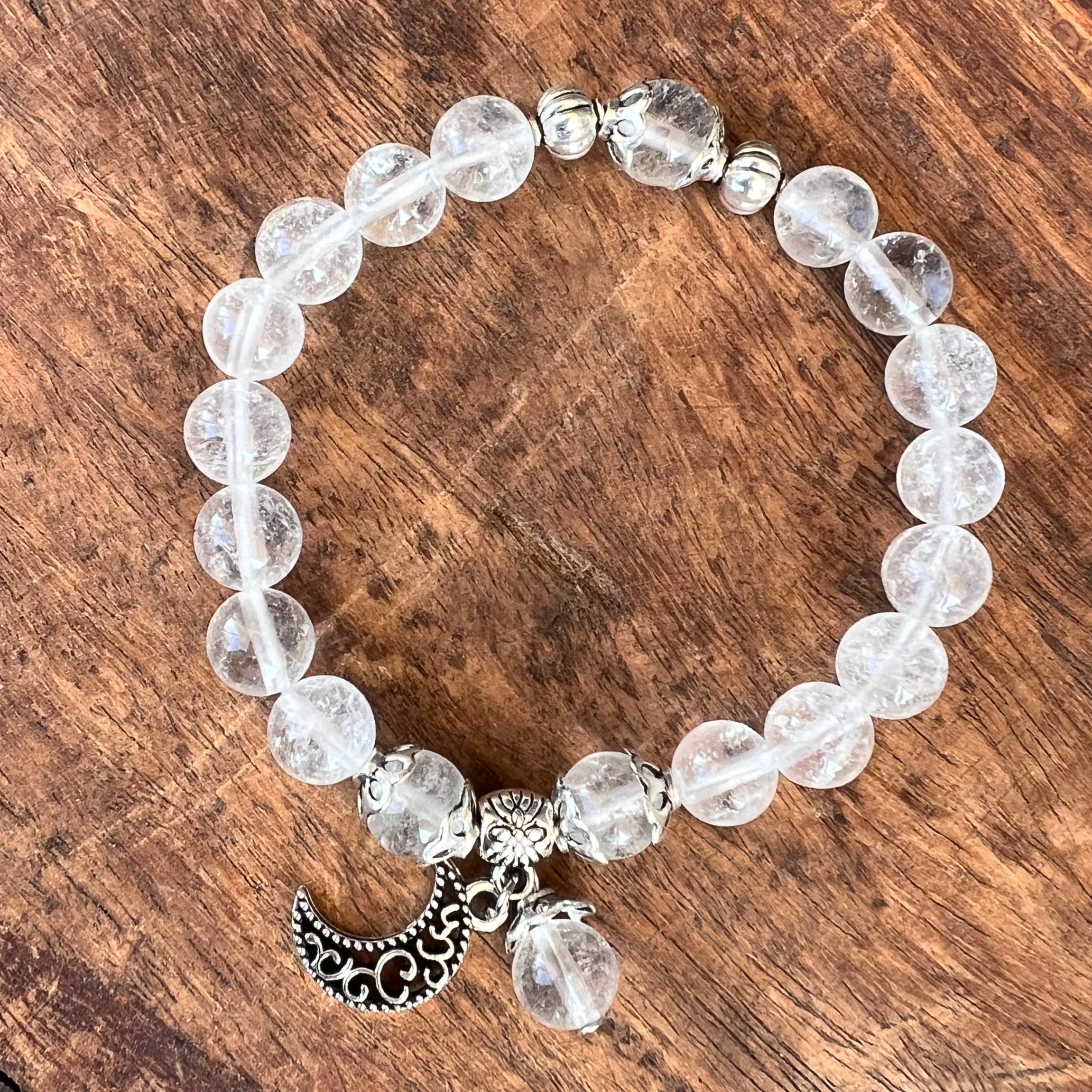 Clear Quartz Amplifying Bracelet with Celestial Crescent Moon Charm