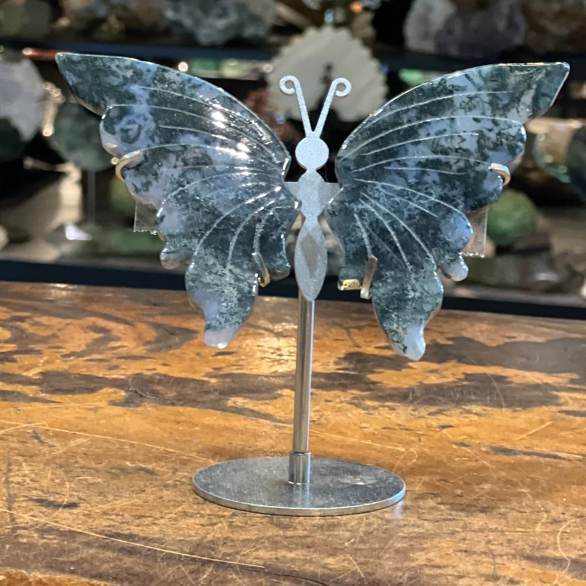 Moss Agate Butterfly Carving