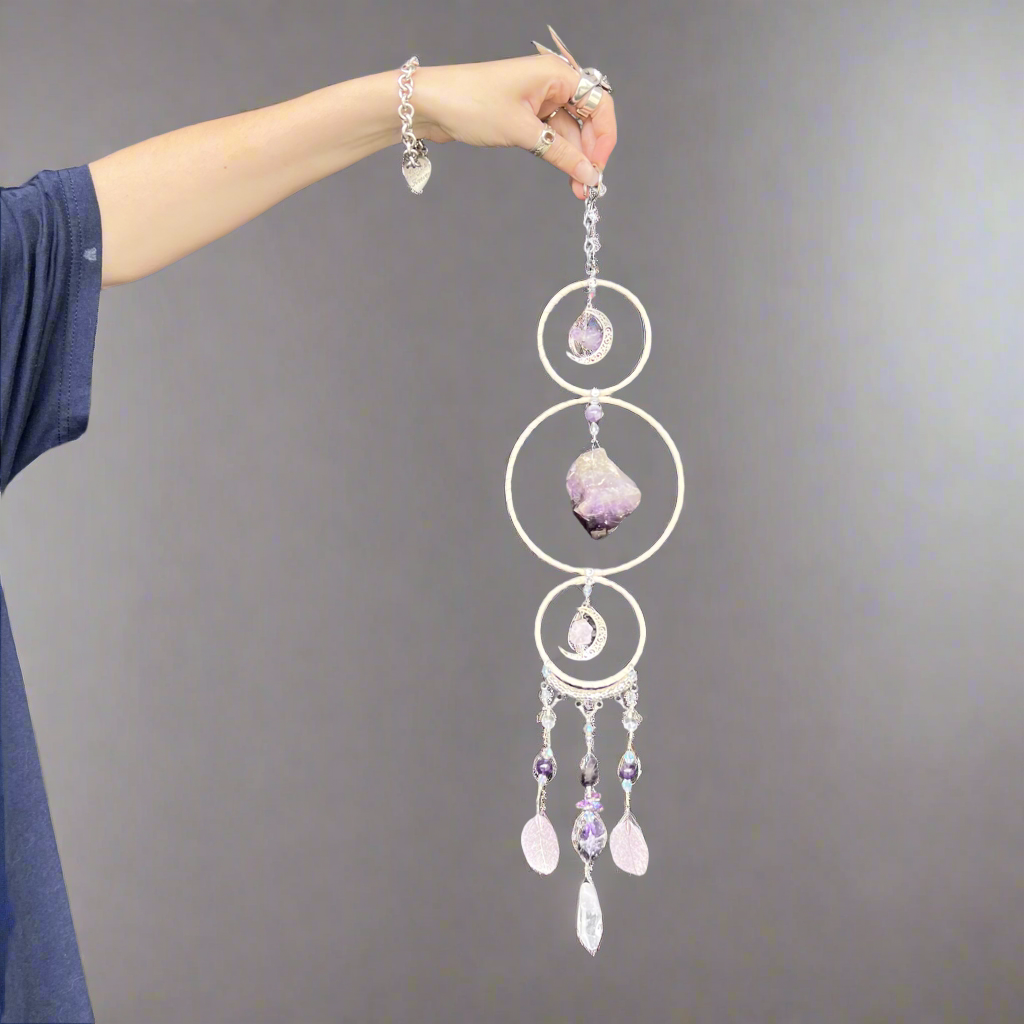 Crystal Crescent Moon Sun Catcher Hanger - Amethyst