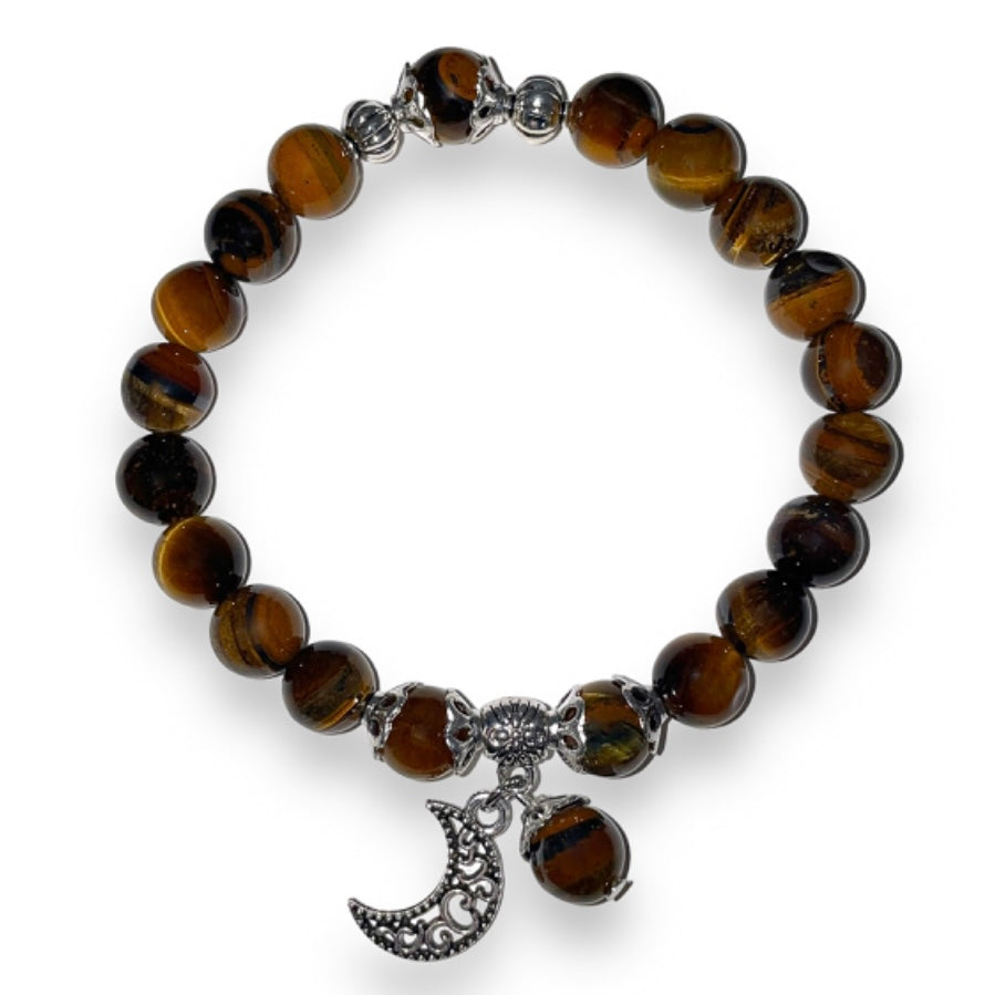 Tiger Eye Courage & Strength Bracelet with Celestial Crescent Moon Charm