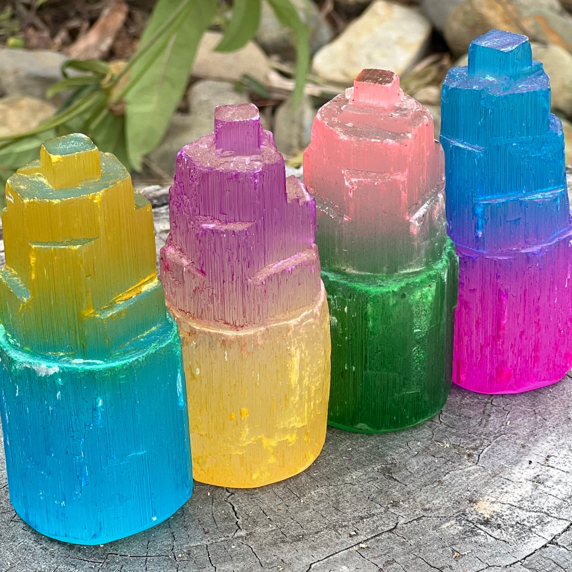 Selenite Coloured Set of 4 Towers