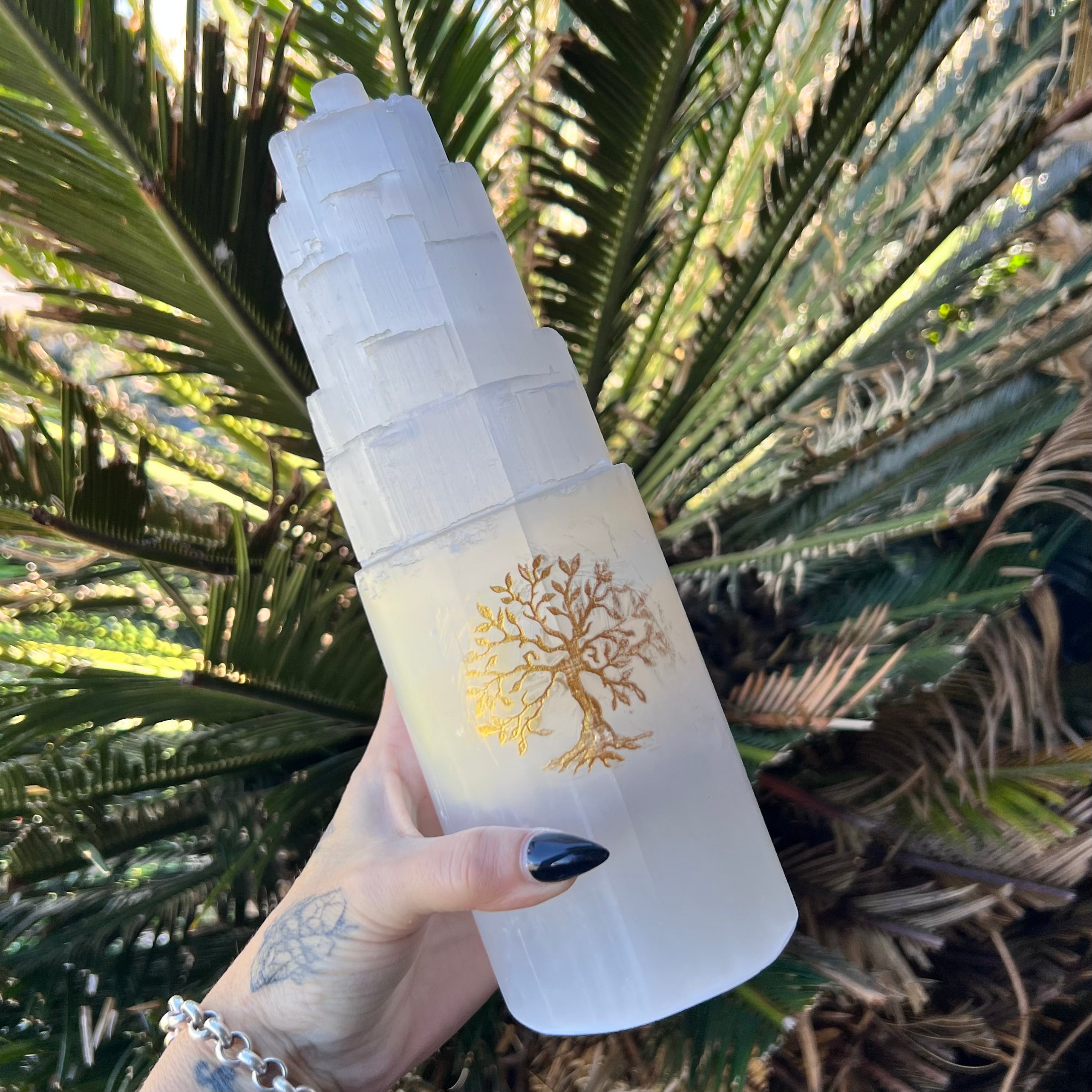 Selenite Cleansing & Charging Lamp ~ Tower Medium ~ Tree of Life