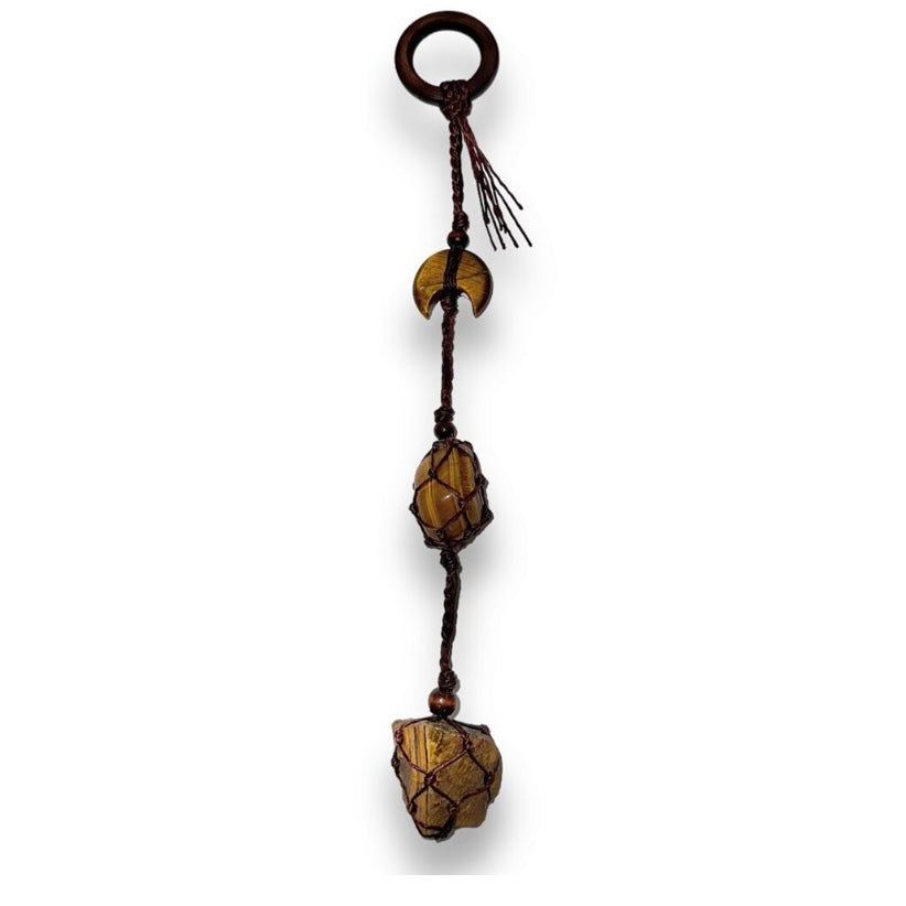 Triple Tiger Eye Macrame Crystal Hanger