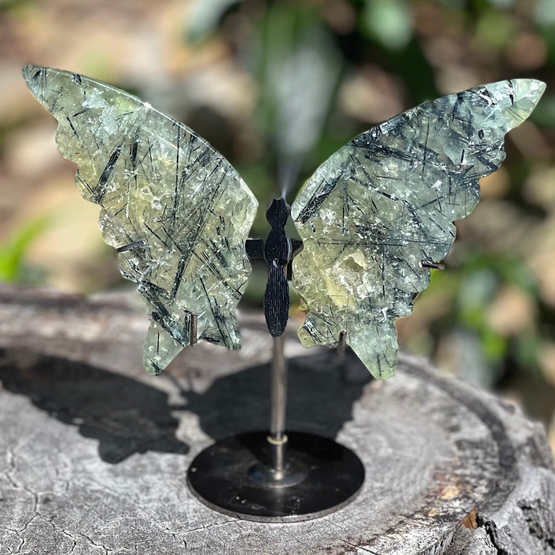 Prehnite Butterfly of Protection on Stand