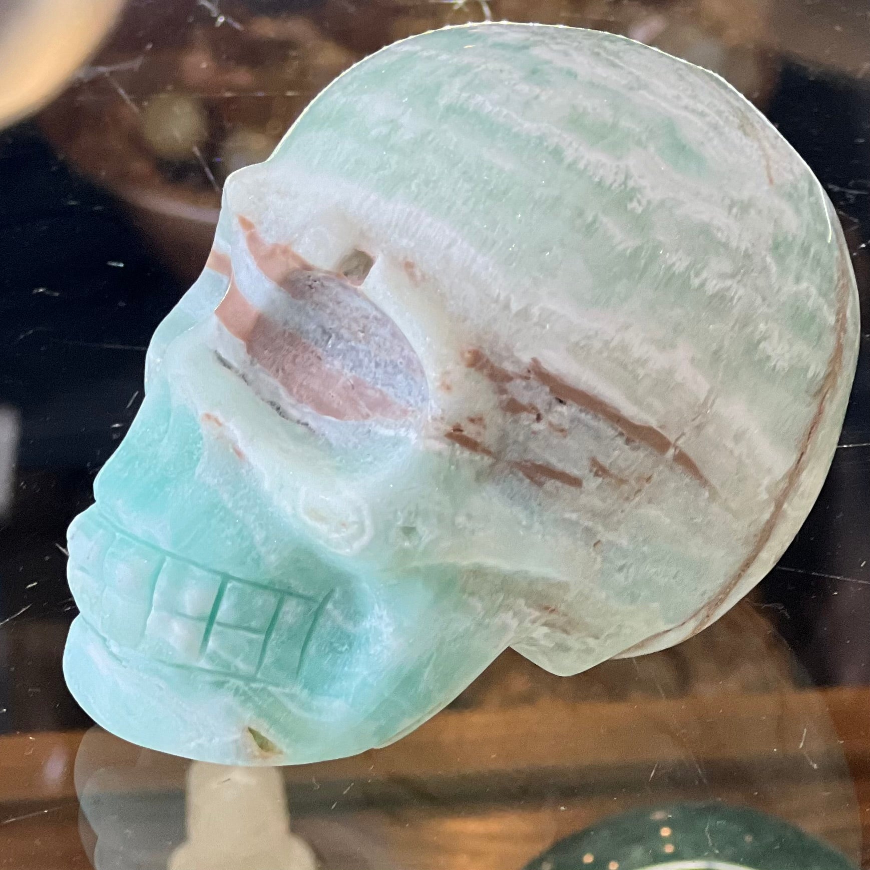 Pistachio Calcite Skull Carving