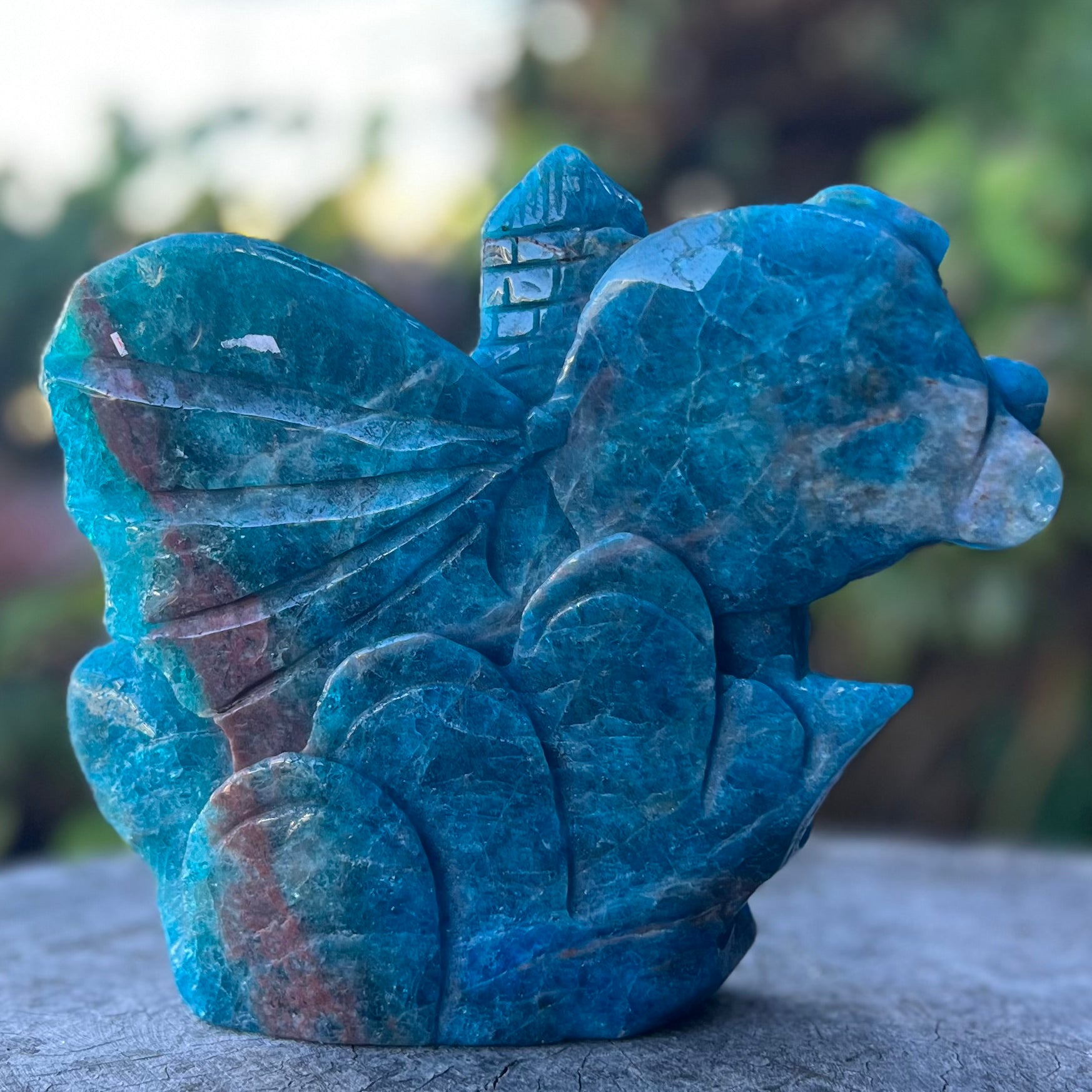 Blue Apatite Dragon Carving