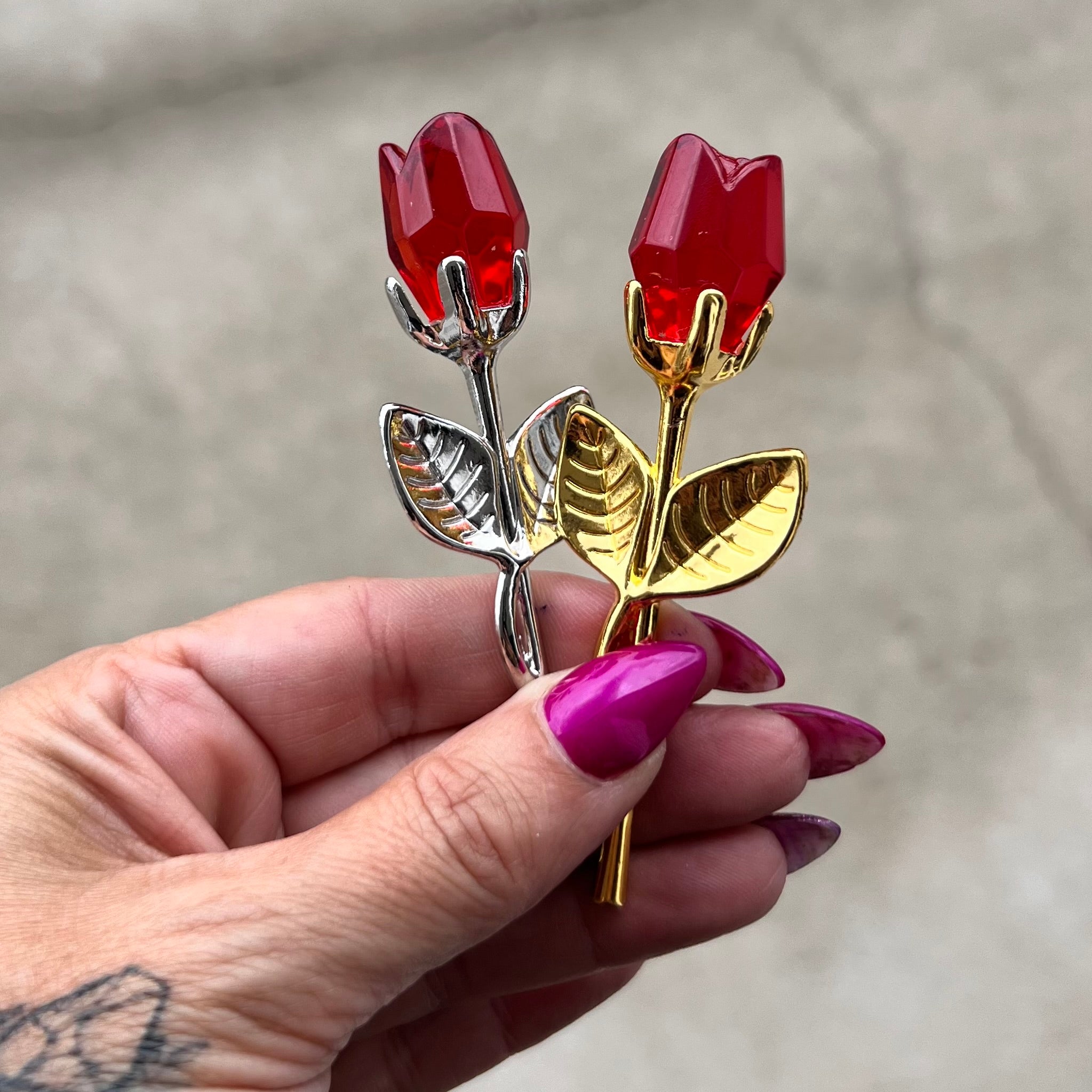 Mini Gold Red Glass Rose