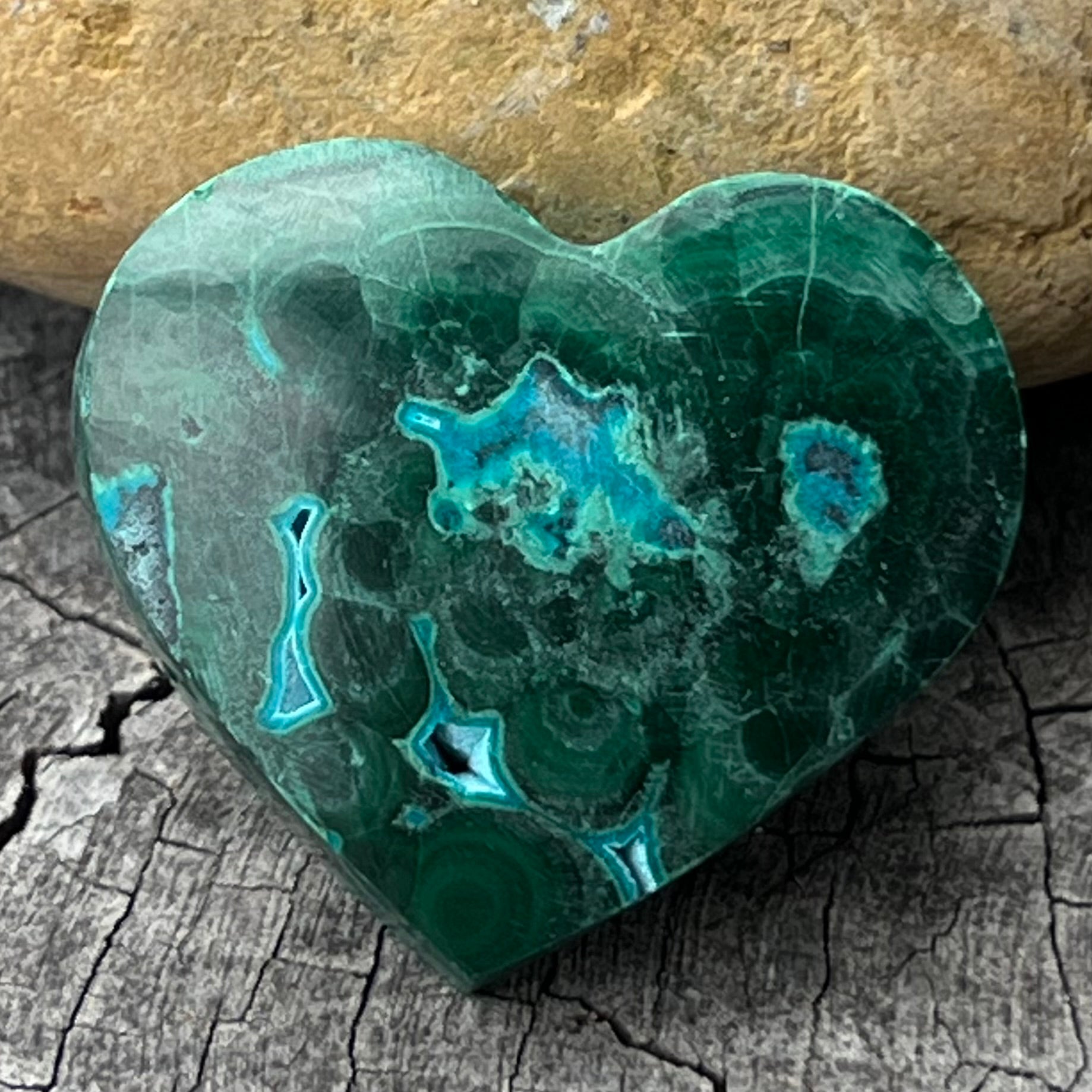 Chrysocolla and Malachite Heart Carving