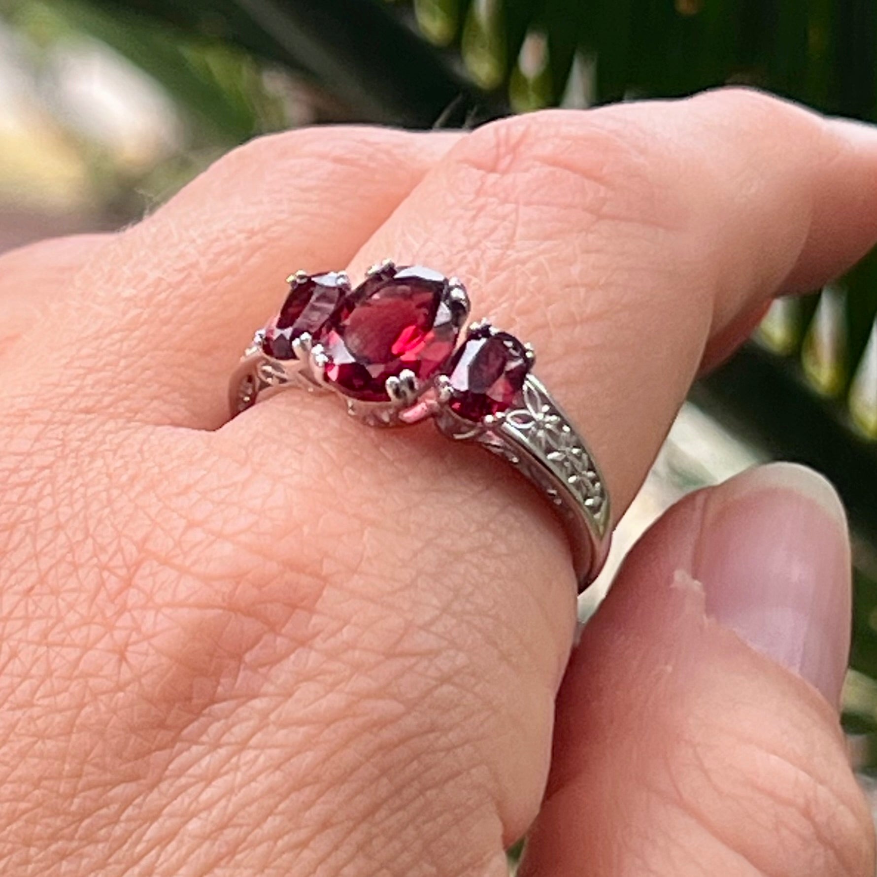 Garnet ~ Sterling Silver Ring ~ size 9