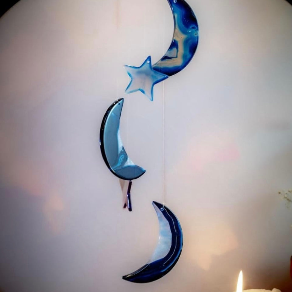 Blue Dyed Agate Moon & Star Wind Chime