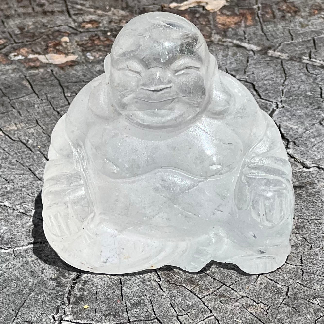 Happy Buddah ~ Clear Quartz carving