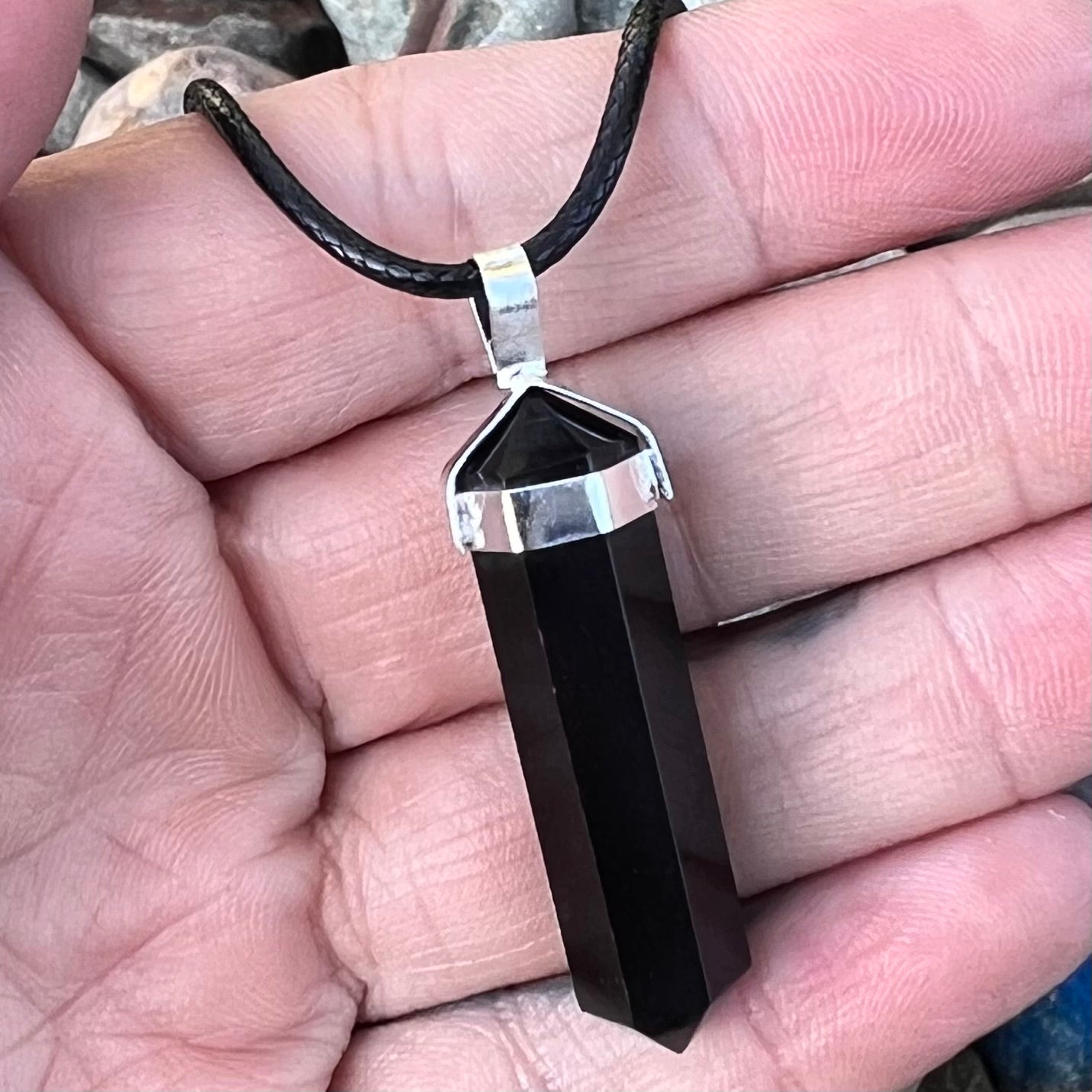 Black Obsidian Pencil Double Pointed Pendant