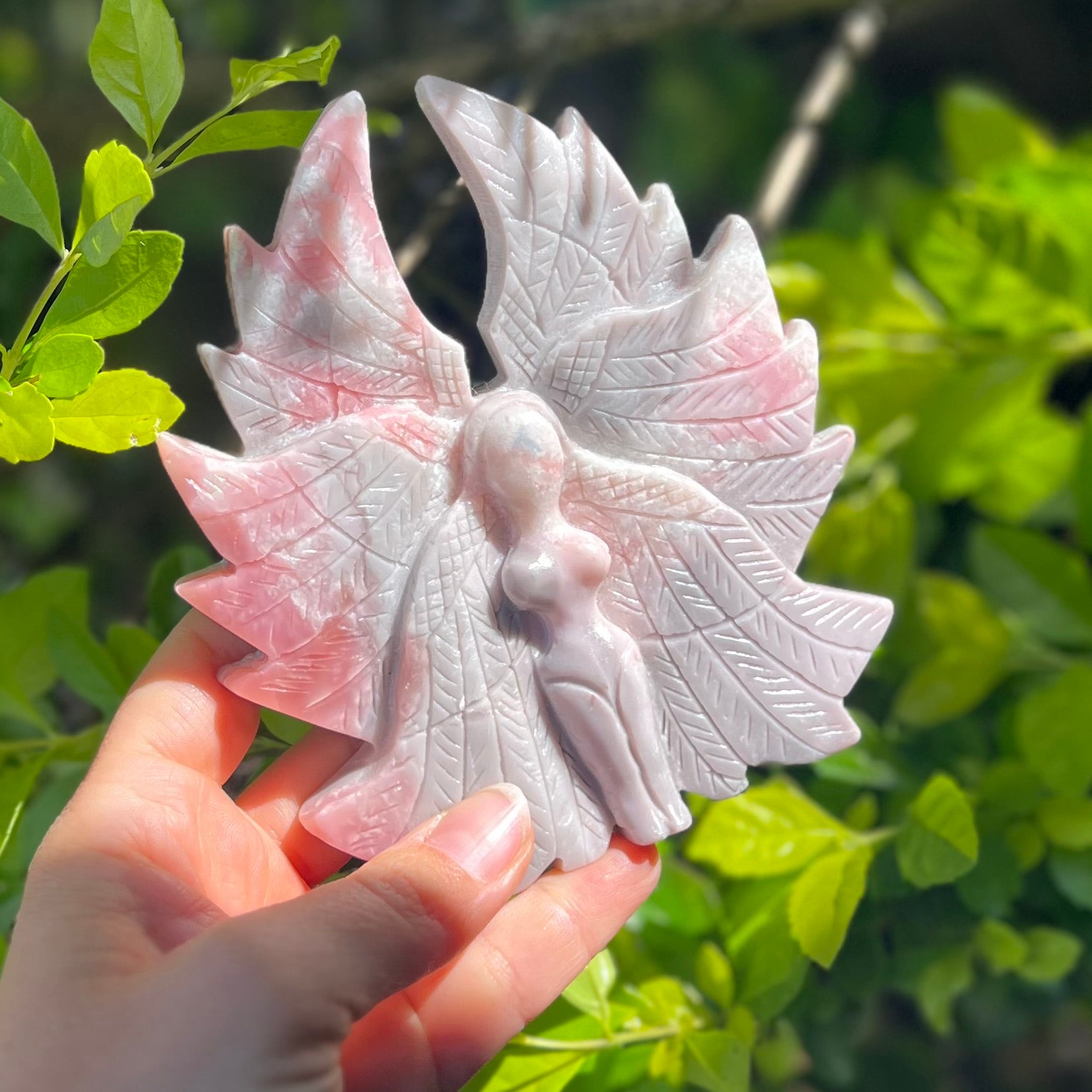 Pink Opal Goddess of Compassion Carving (1)