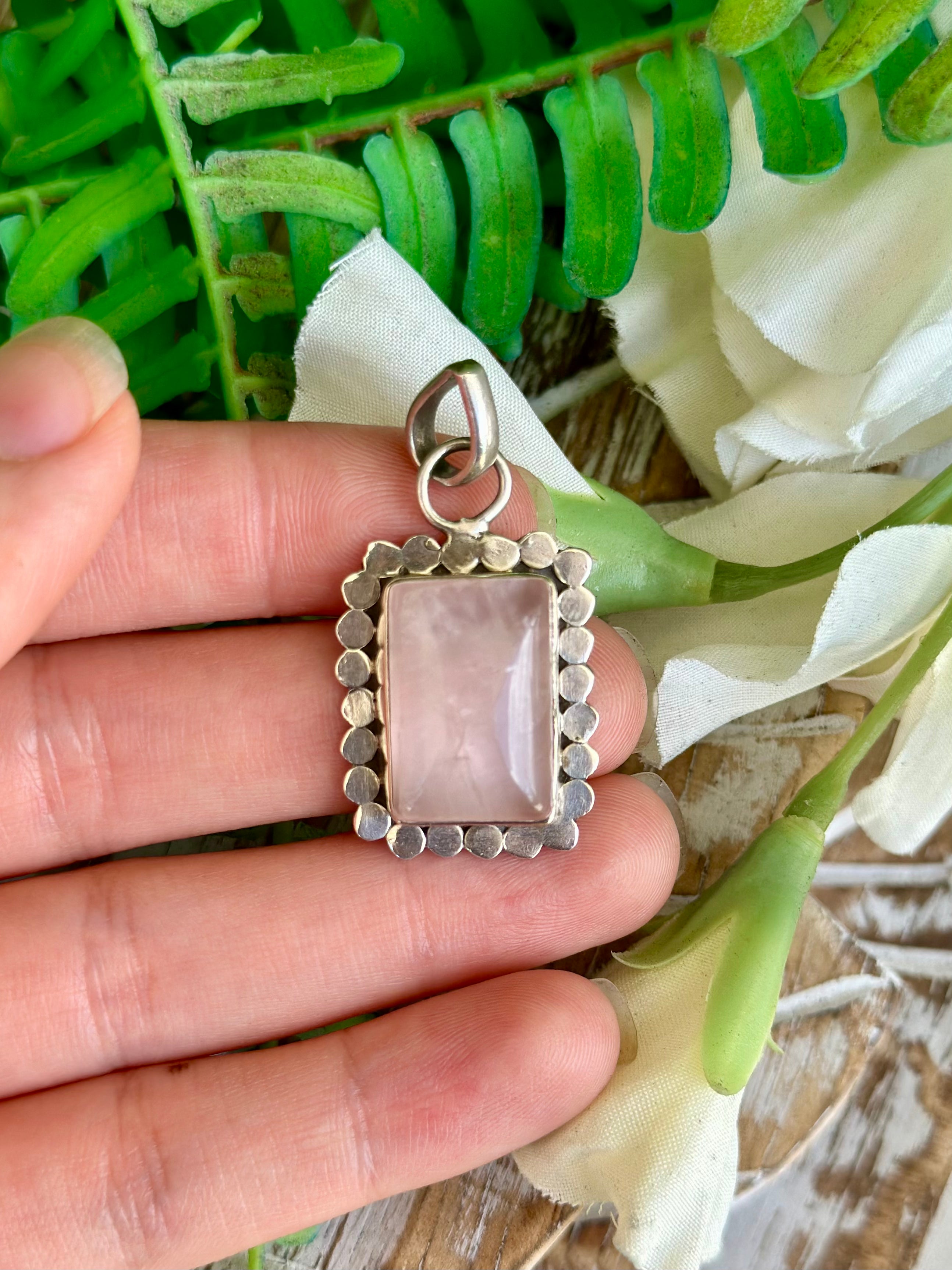 Rose Quartz Square Pendant Sterling Silver 925 - Muse Crystals & Mystical Gifts
