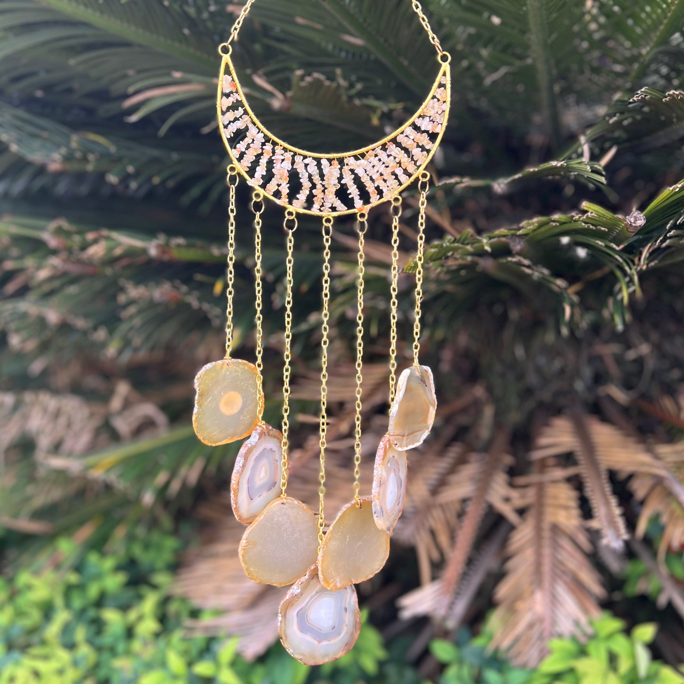 Citrine ~ Dyed Agate ~ Moon Hanger ~ Gold
