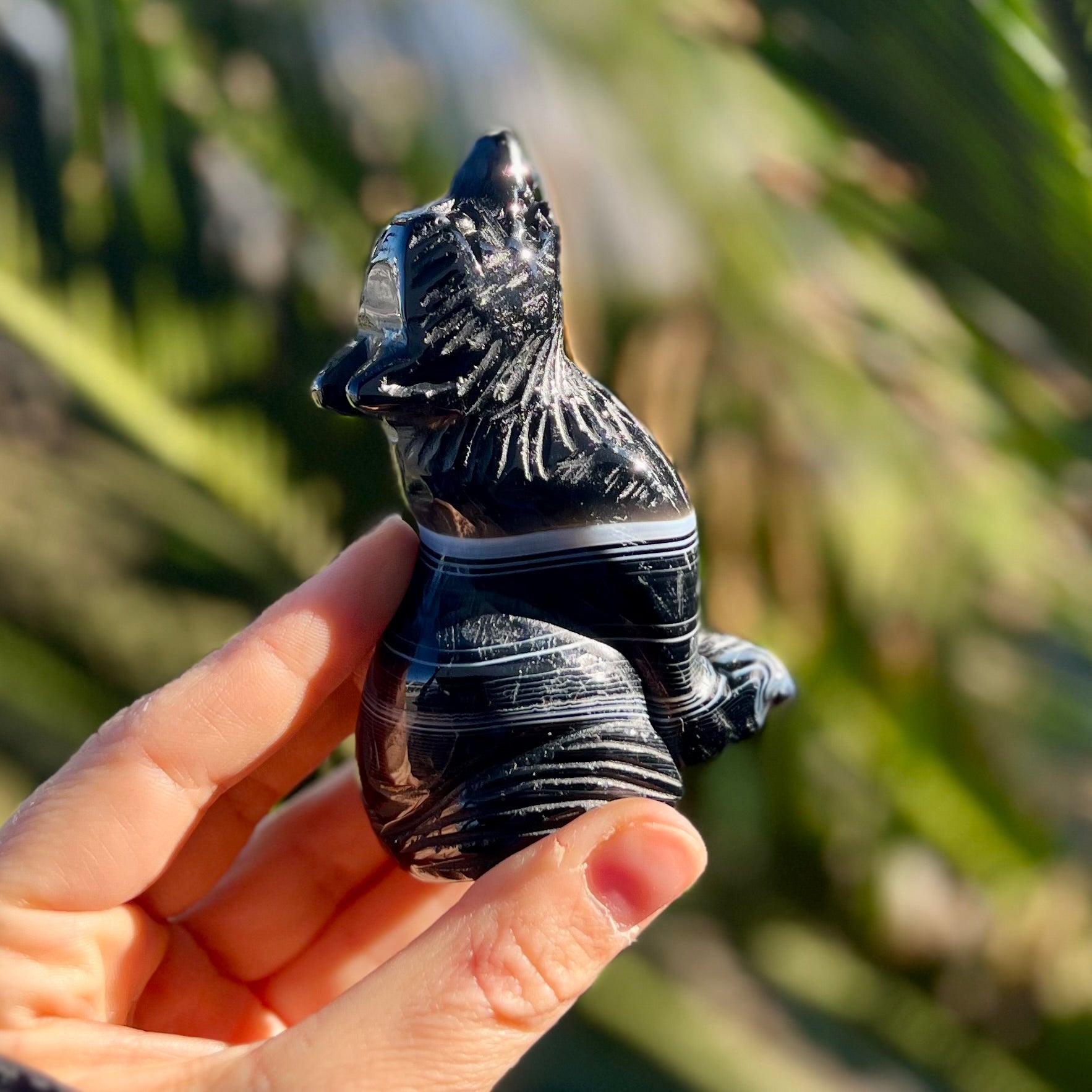 Black Agate ~ Wolf Carving ~ Medium