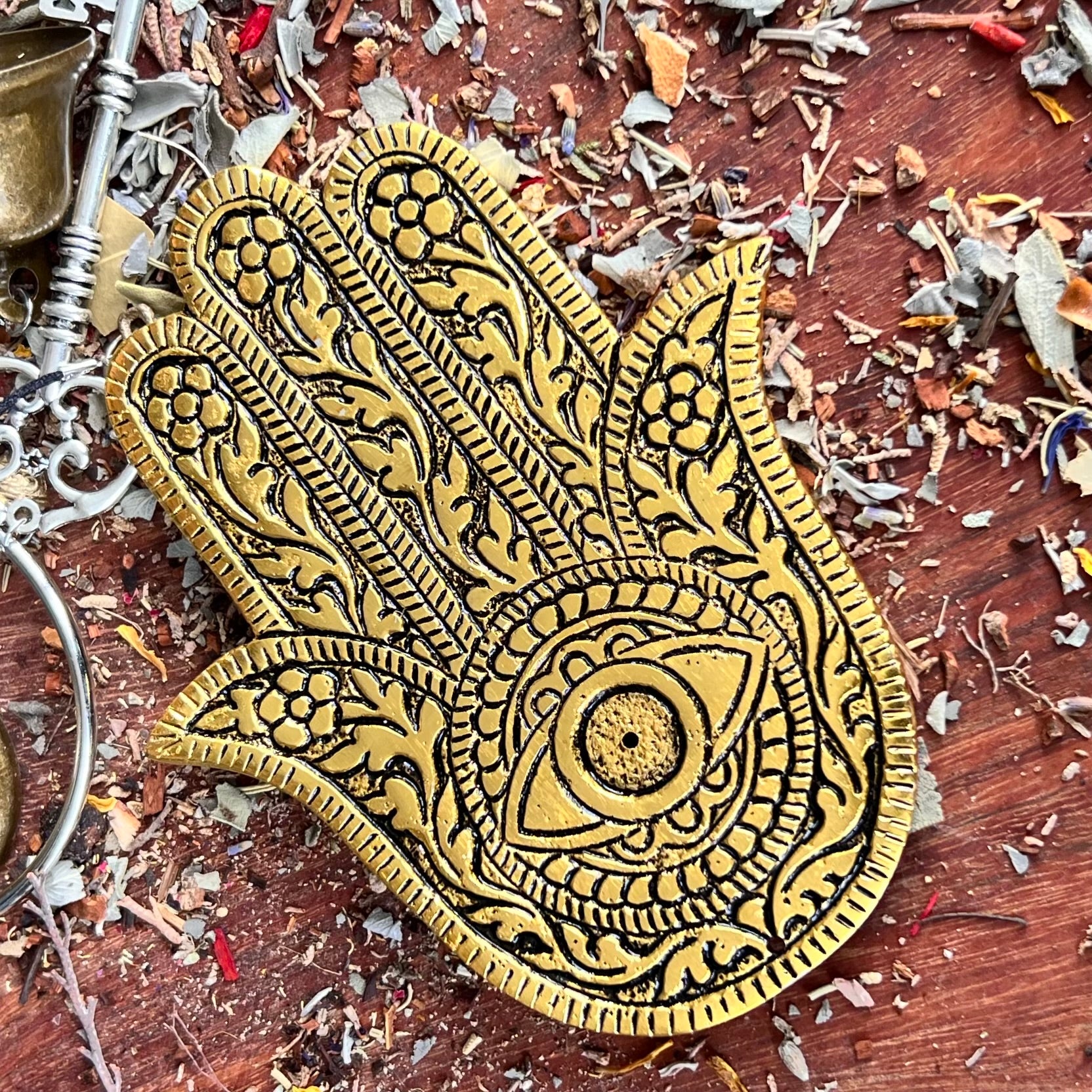 Hamsa Bronze Metal Incense Burner