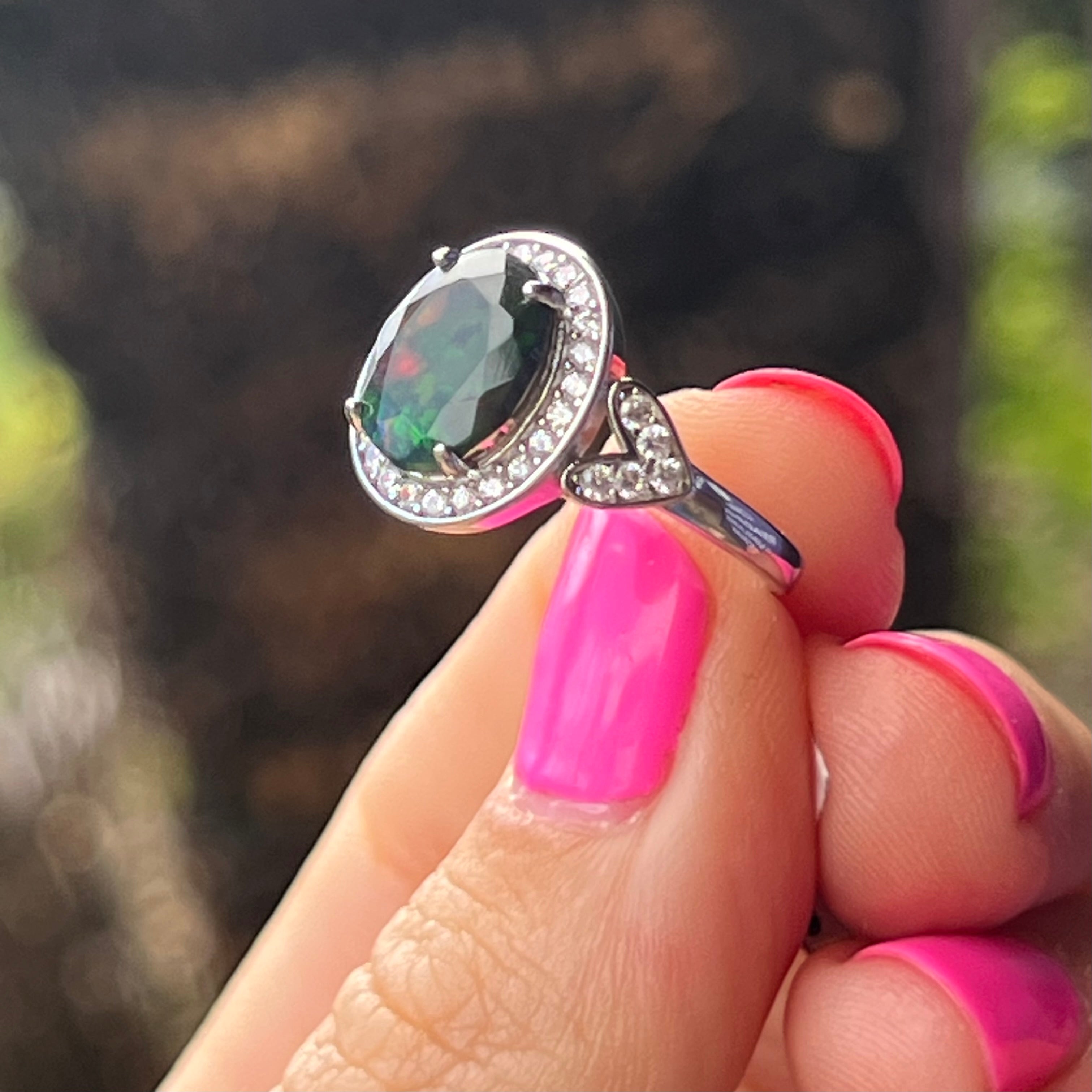 Black Opal Sterling Silver Ring ~ 6