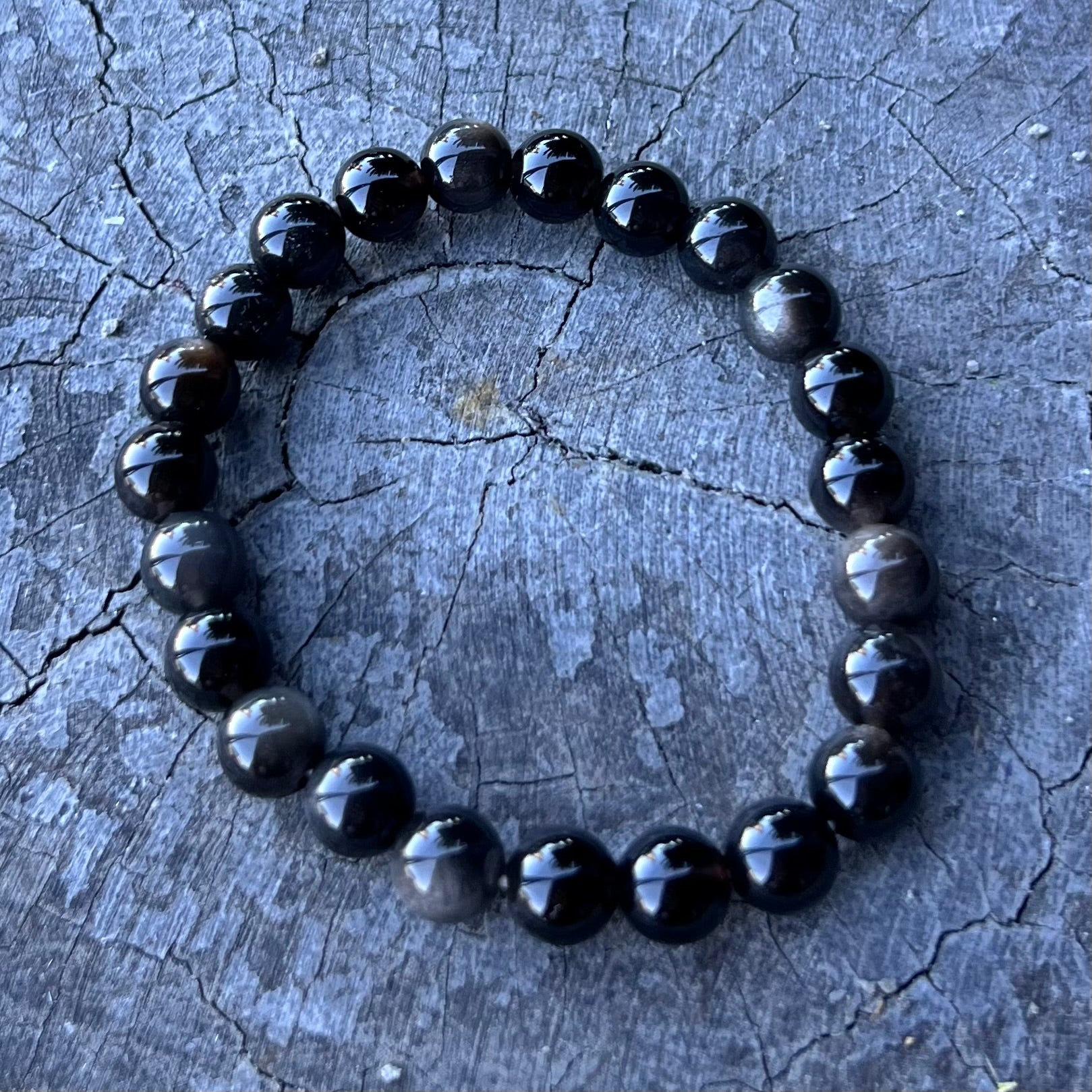 Silver Sheen Obsidian Beaded Bracelet