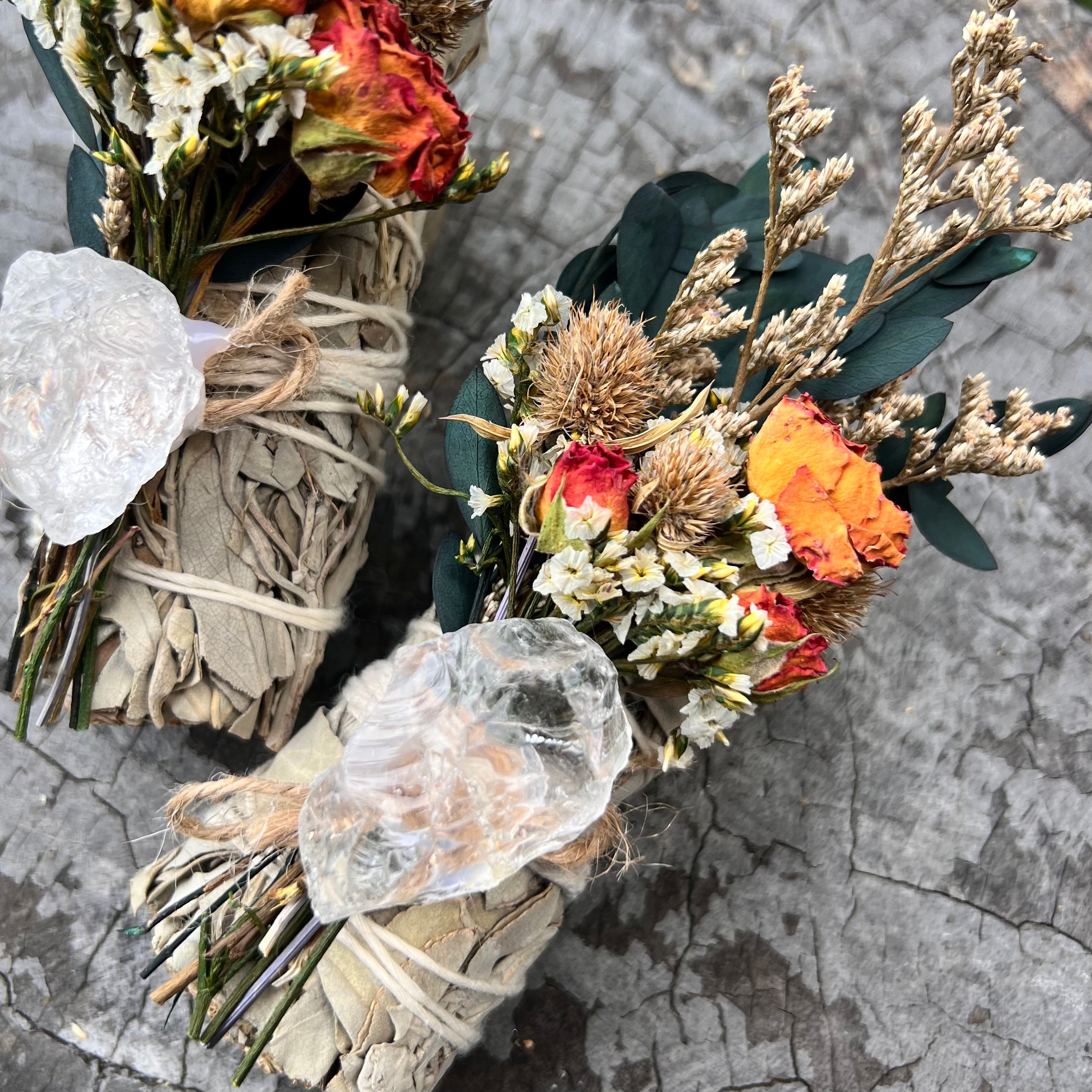 White Sage Botanical Bundle with Flowers & Clear Quartz