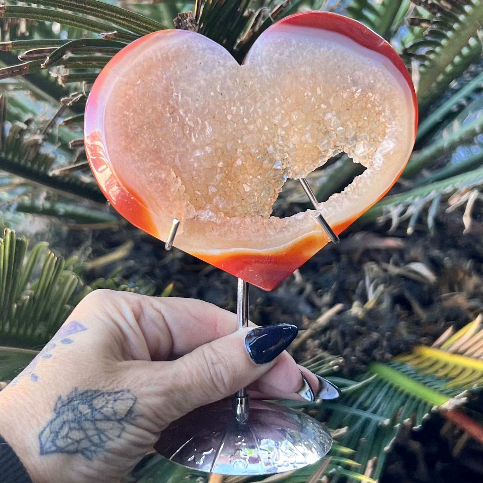 Carnelian Geode Heart on Stand