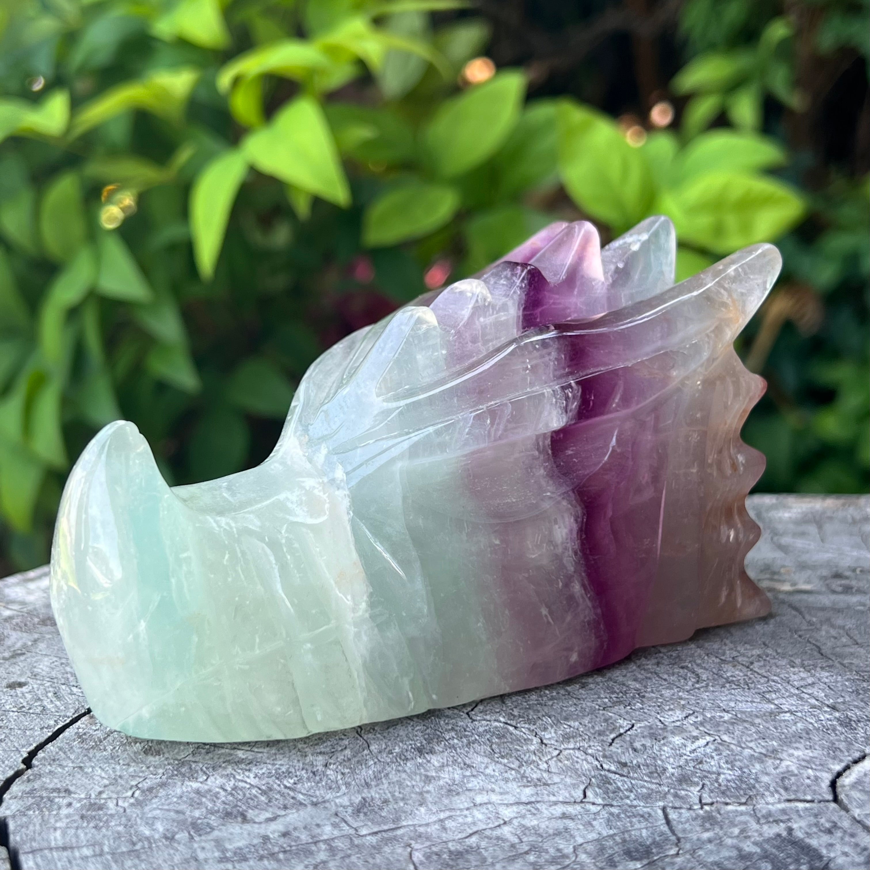 Rainbow Fluorite Dragon Head Carving