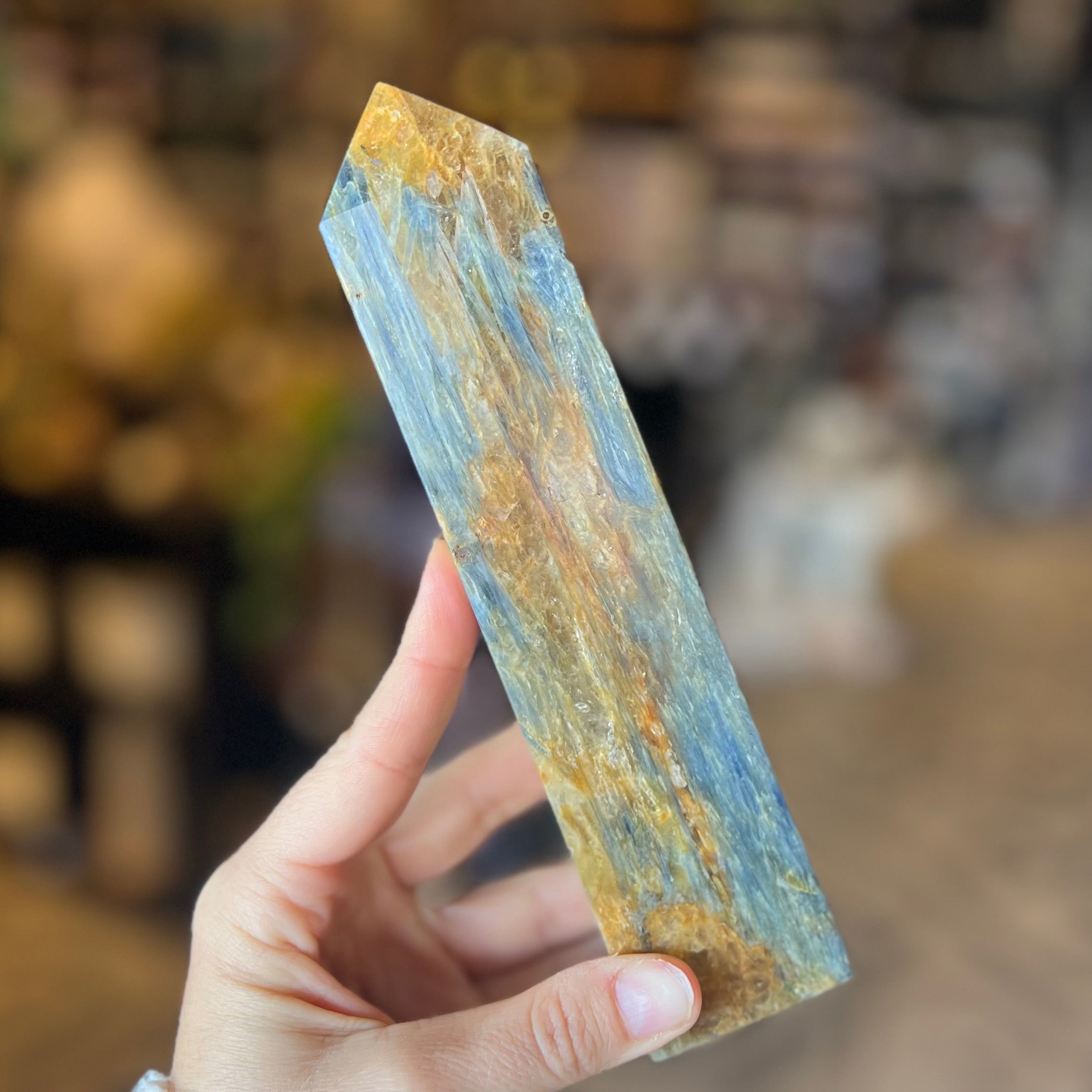 Kyanite with Golden Healer Tower
