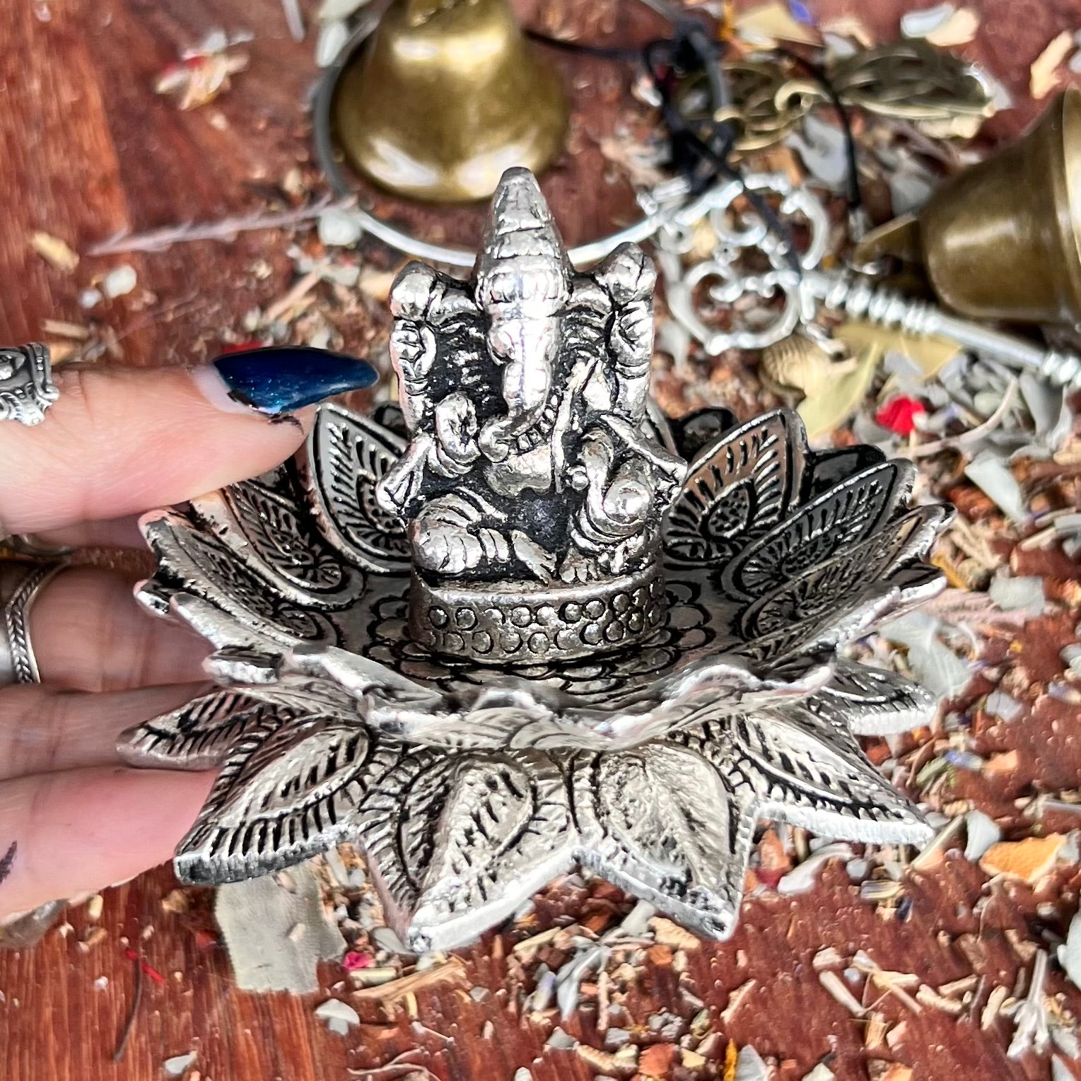 Ganesh Figure Silver Metal Incense Burner