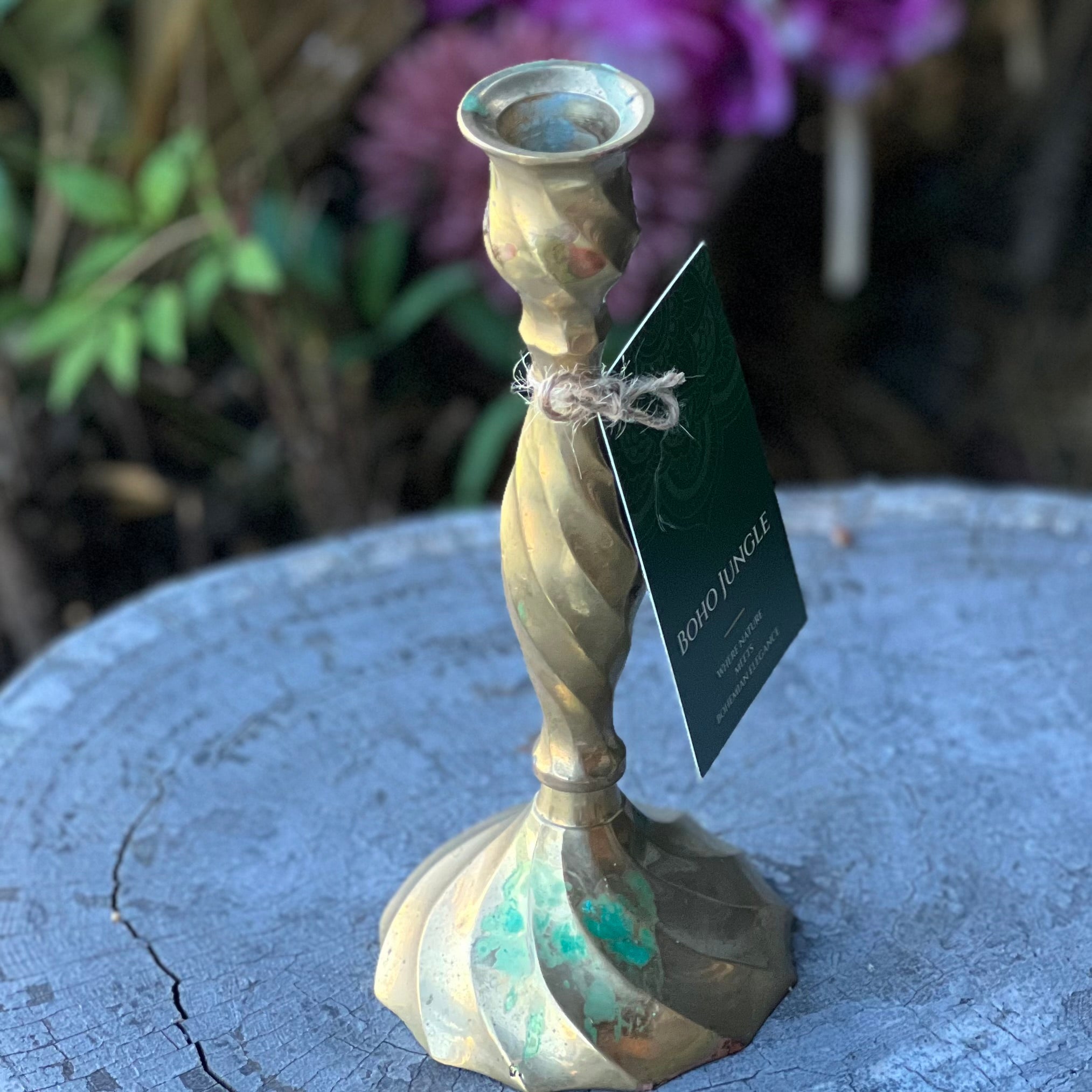 Boho Jungle ~ Vintage Brass Candle Holder Set of Two - Sphere Holder Decor
